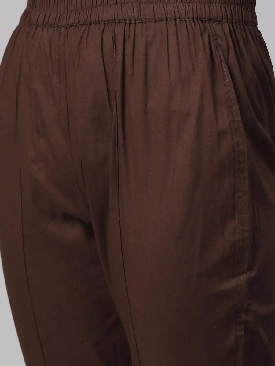 ADA Women Brown & Green Chikankari Embroidered Handloom Kurta with Trousers