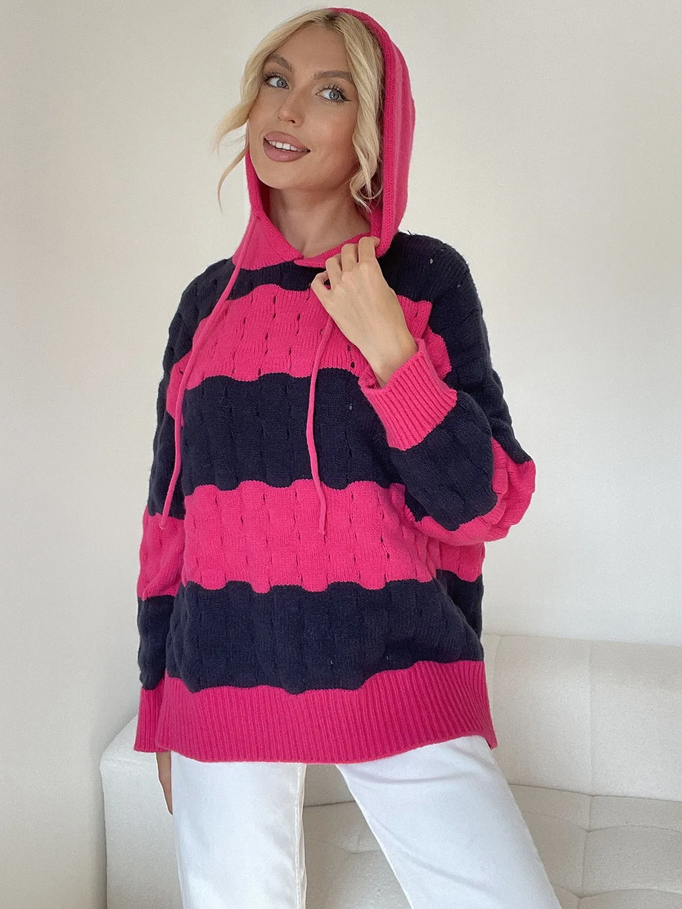 Autumn and Winter Striped Hoodie Sweater