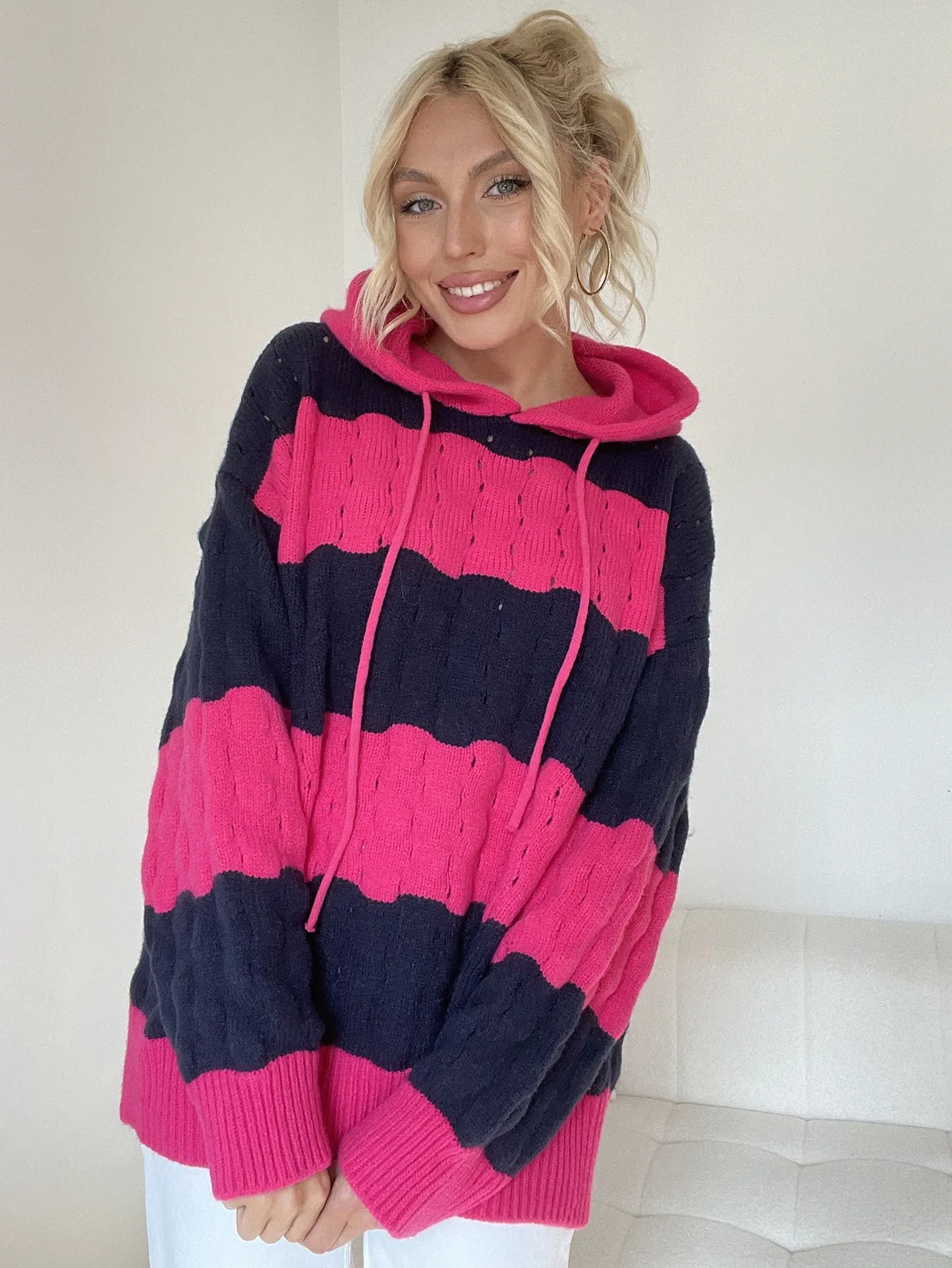 Autumn and Winter Striped Hoodie Sweater