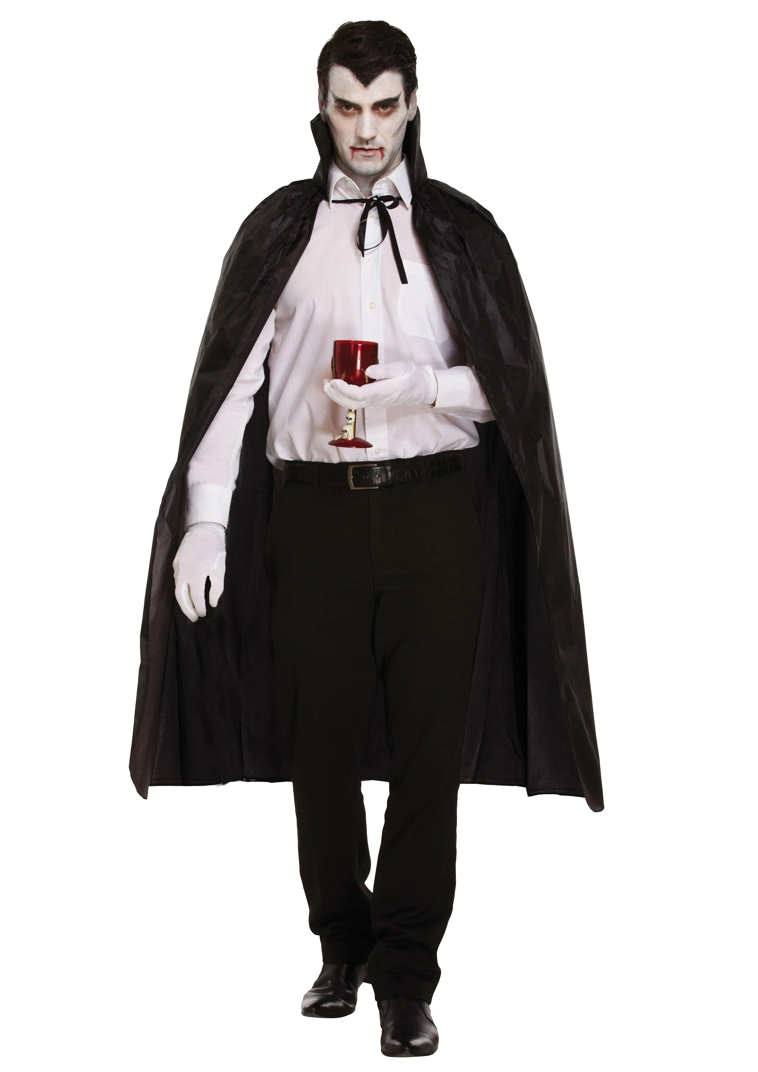 Black Dracula Cape with Collar Scream Ghost Killer Mask Fake Blood Tube Plastic Knife 38 Cm Halloween Scary Dracula Costume