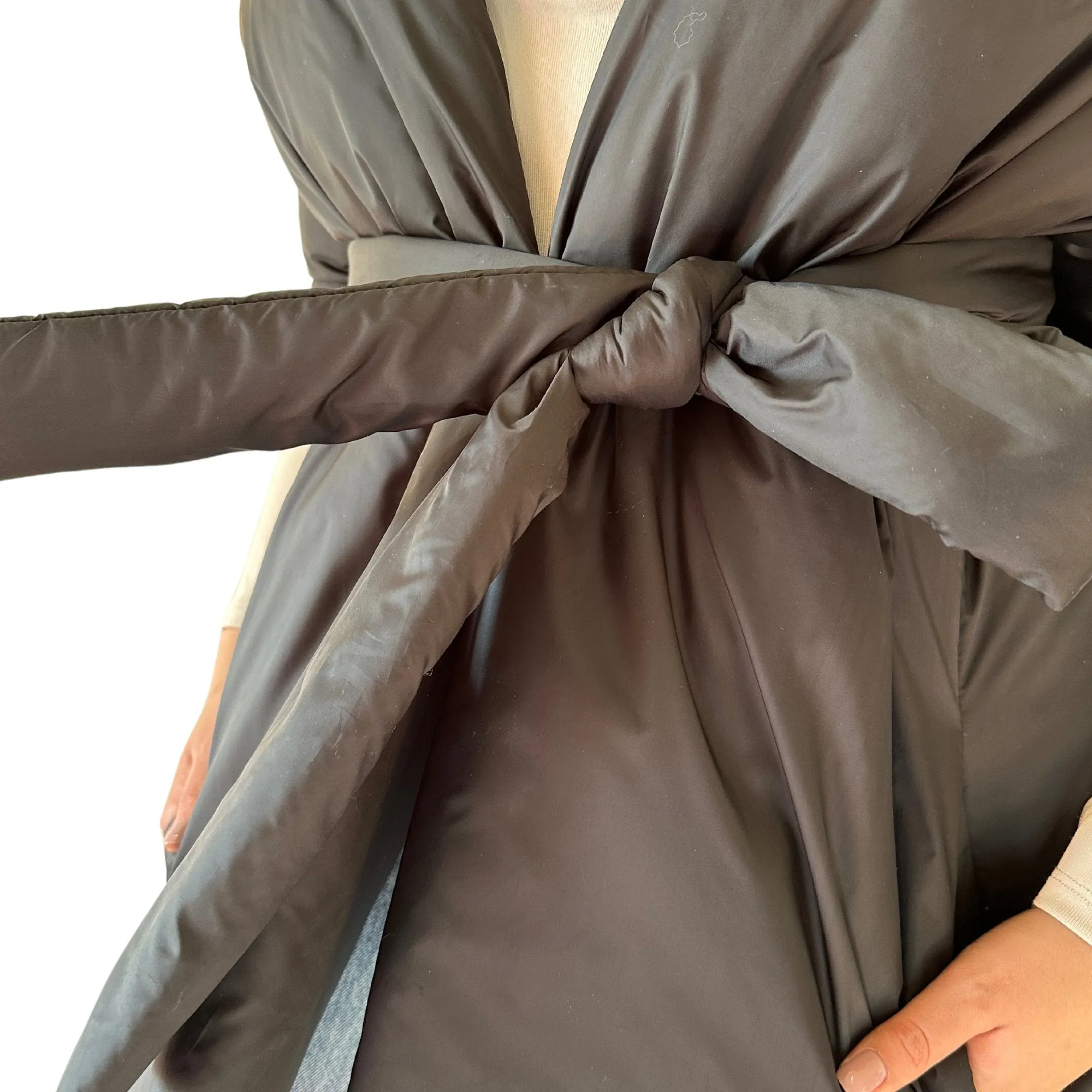 Black Long Cape Lagre Wide Scarf Puffer 20x80 inch with 2 pocket and Belt
