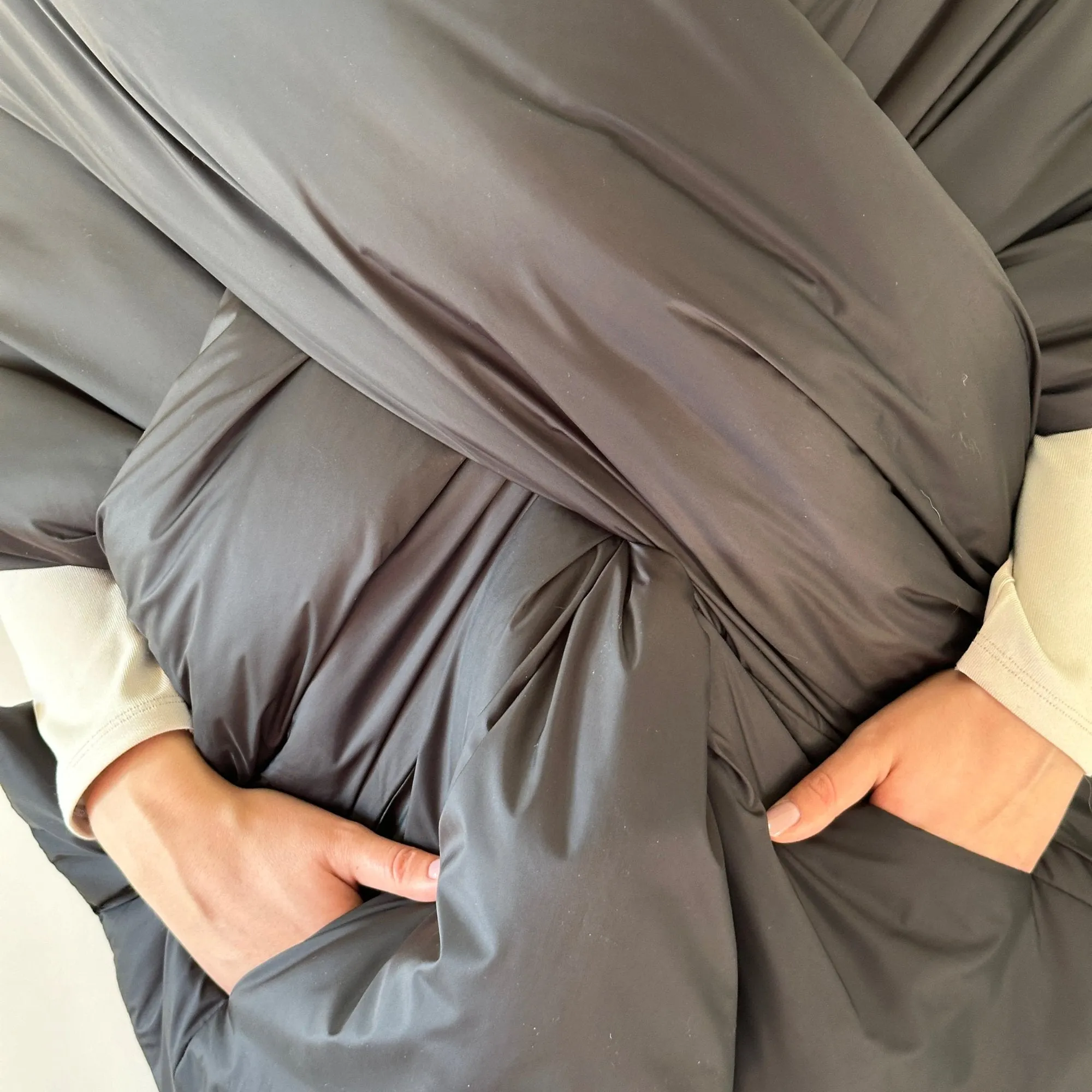 Black Long Cape Lagre Wide Scarf Puffer 20x80 inch with 2 pocket and Belt