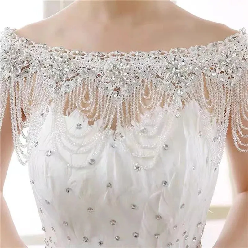 Crystal Bead Flower Shawl Necklace Body Chain Beaded Collar