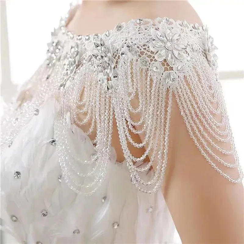 Crystal Bead Flower Shawl Necklace Body Chain Beaded Collar