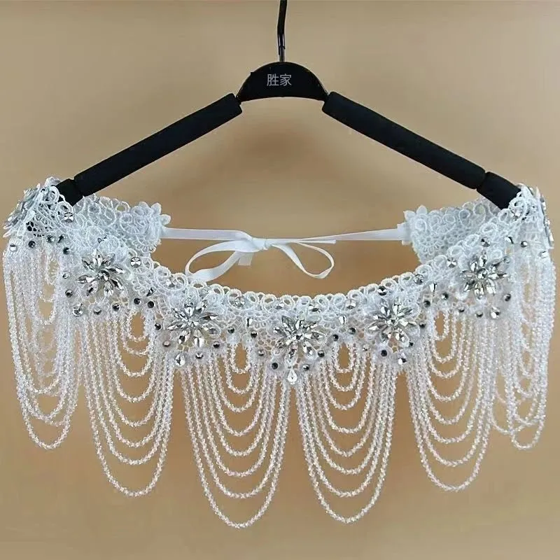 Crystal Bead Flower Shawl Necklace Body Chain Beaded Collar
