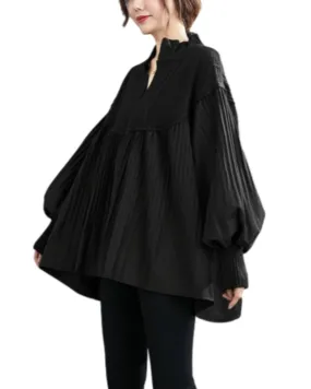 ellazhu Women's Patchwork Pullover V-Neck Puffy Knitted Shirt Tops GZ57