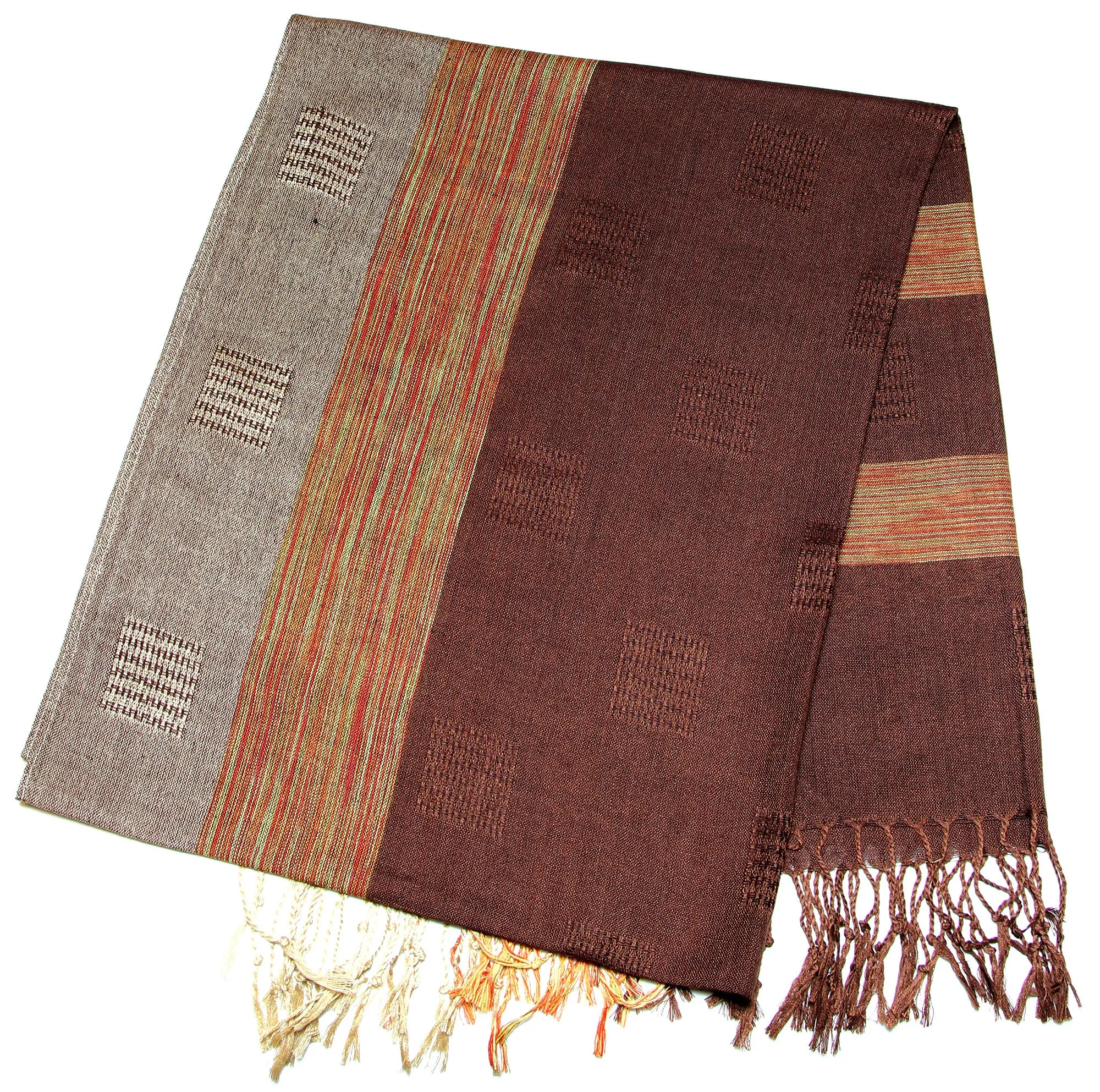 Fair Trade Hand Made Nepal Pashmina Scarf Shawl Brown Gray