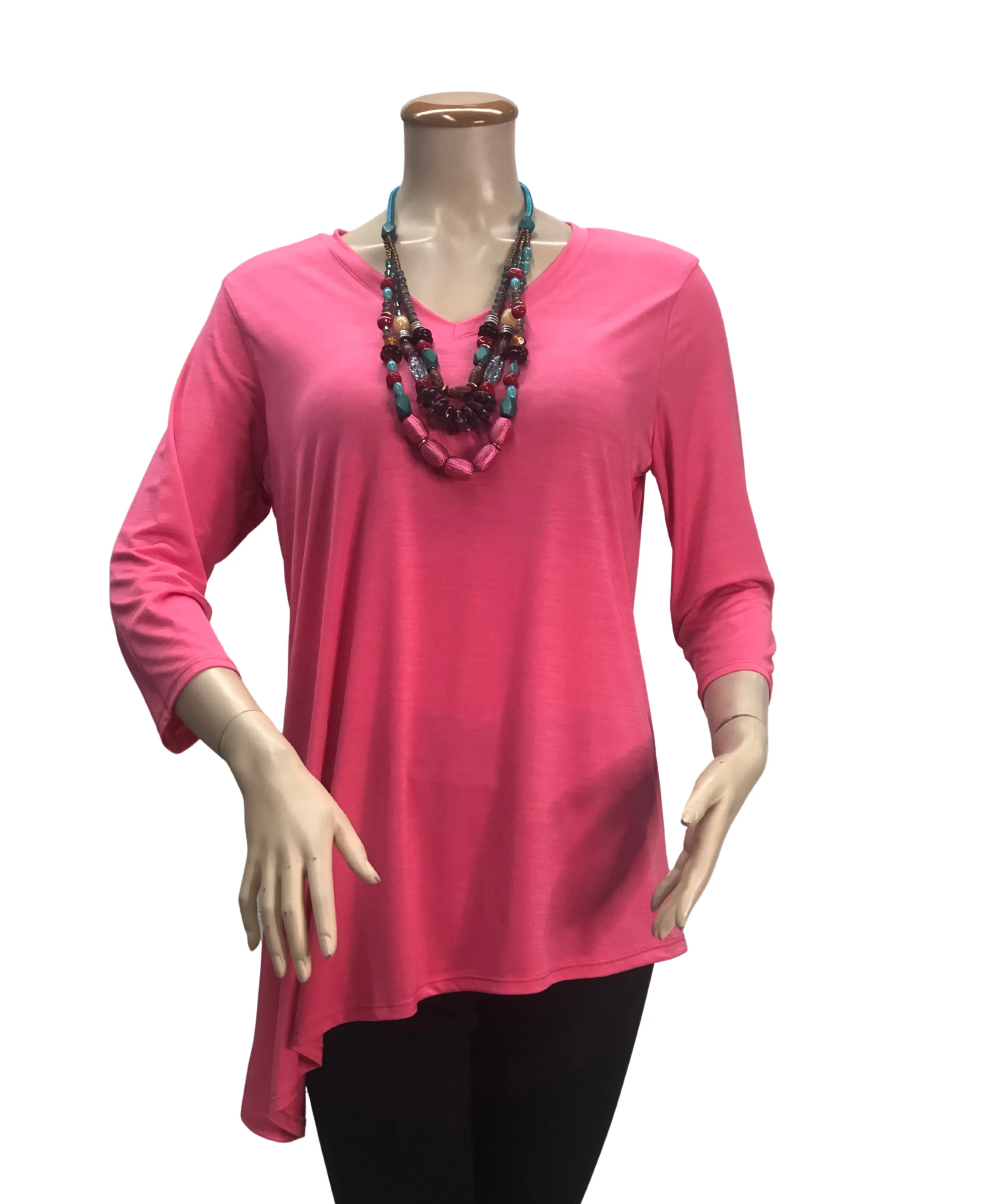 FASHQUE - V - Neck Asymmetrical 3/4 Sleeve Tunic Top- T564 SALE
