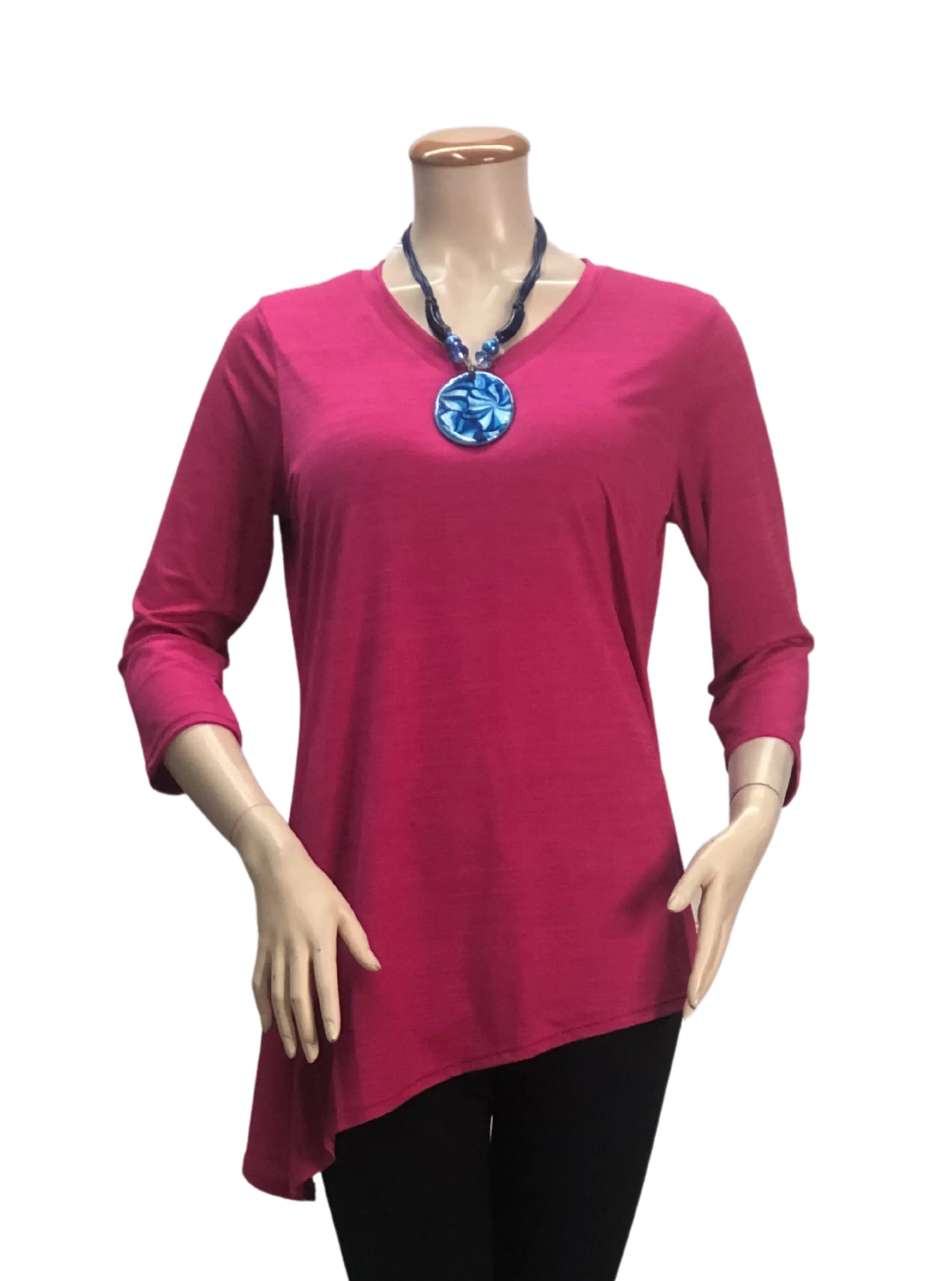 FASHQUE - V - Neck Asymmetrical 3/4 Sleeve Tunic Top- T564 SALE