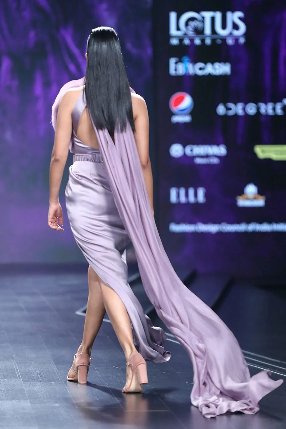 Gown Lavender Floral Embroidered With Drape & Cape