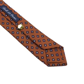 Hand-printed orange 50 oz silk tie, navy small neat print