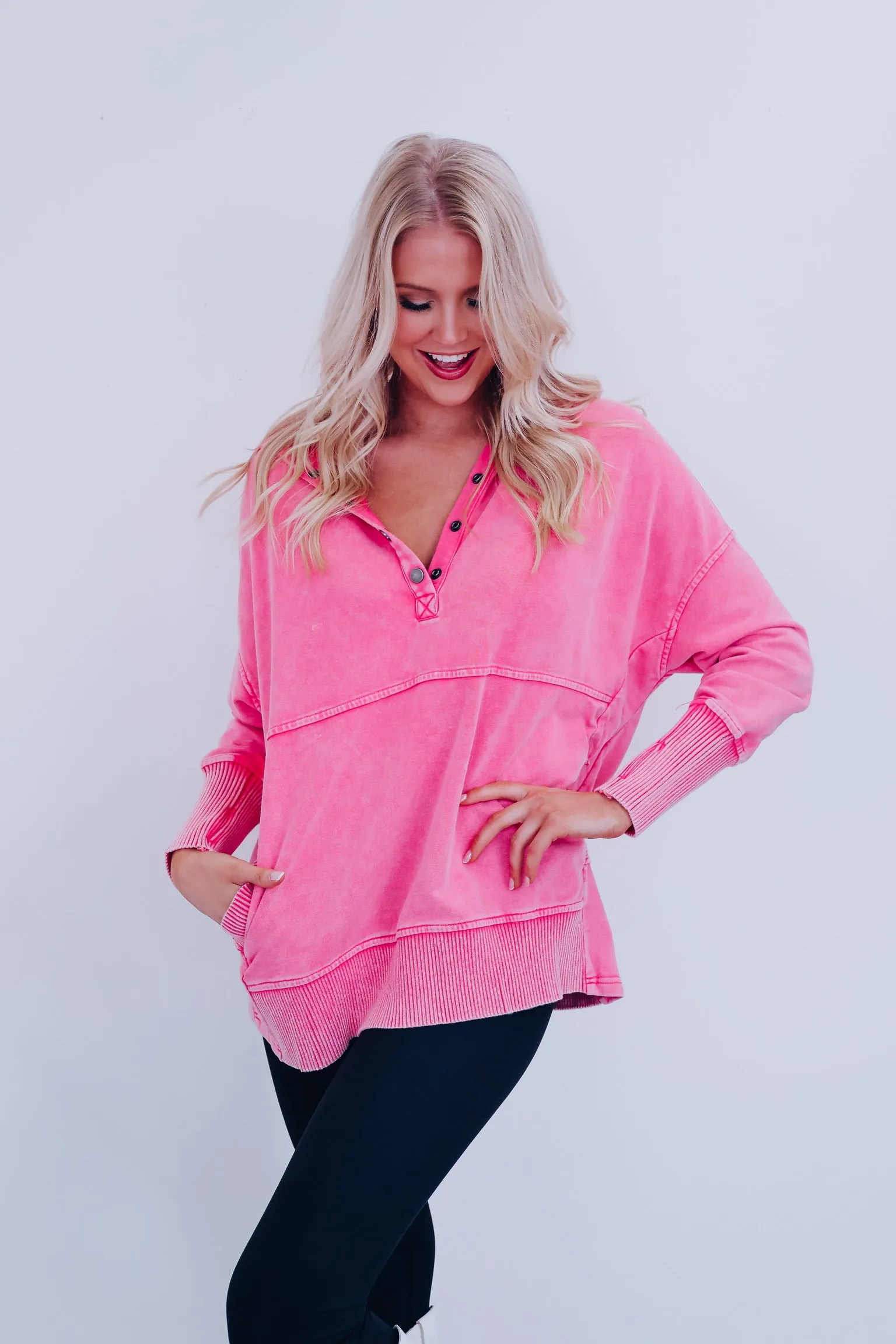 Hannah Acid Washed Hoodie- Pink