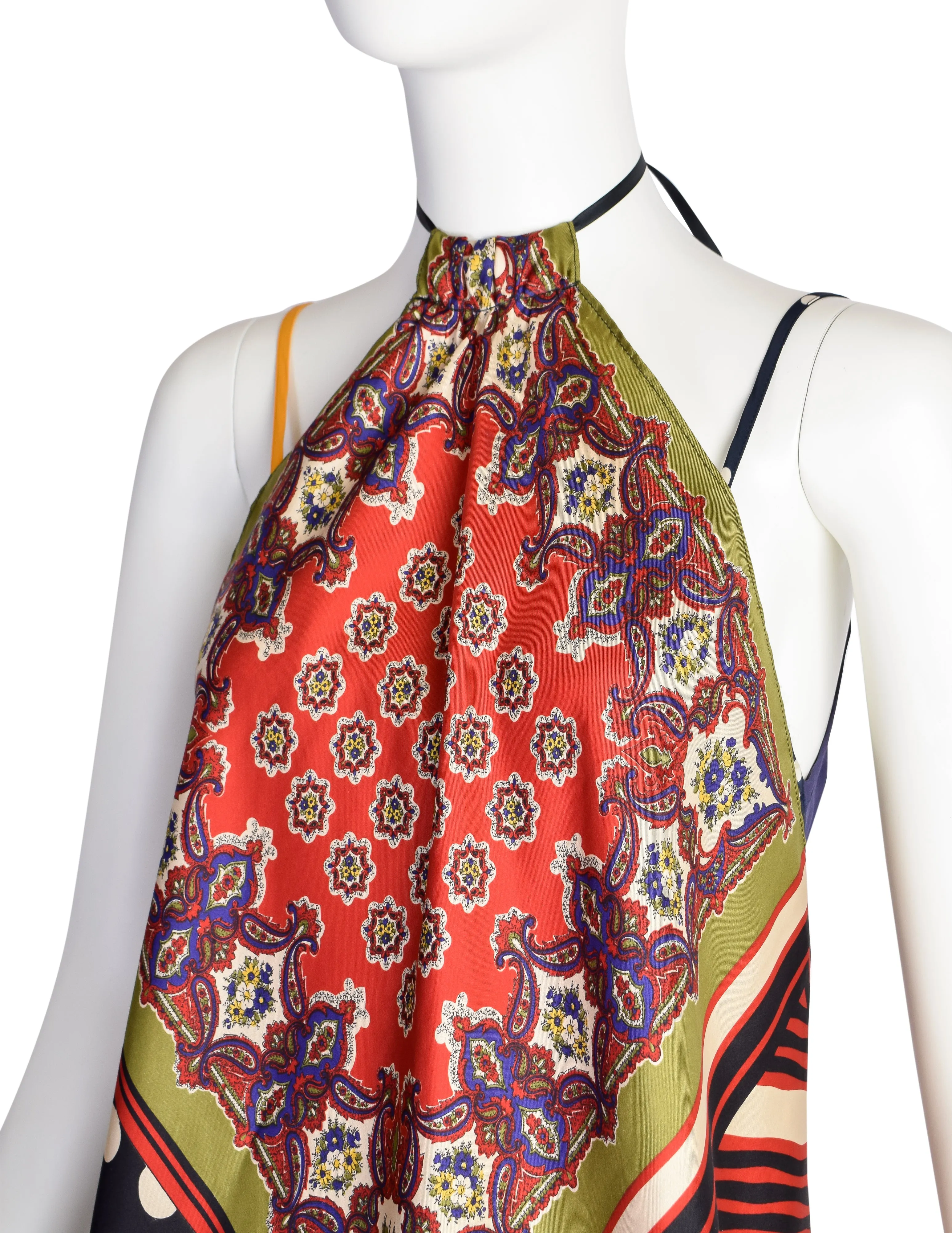 Jean Paul Gaultier Vintage Multicolor Patchwork Patterned Floral Silk Halter Top Jacket and Slip Dress Set