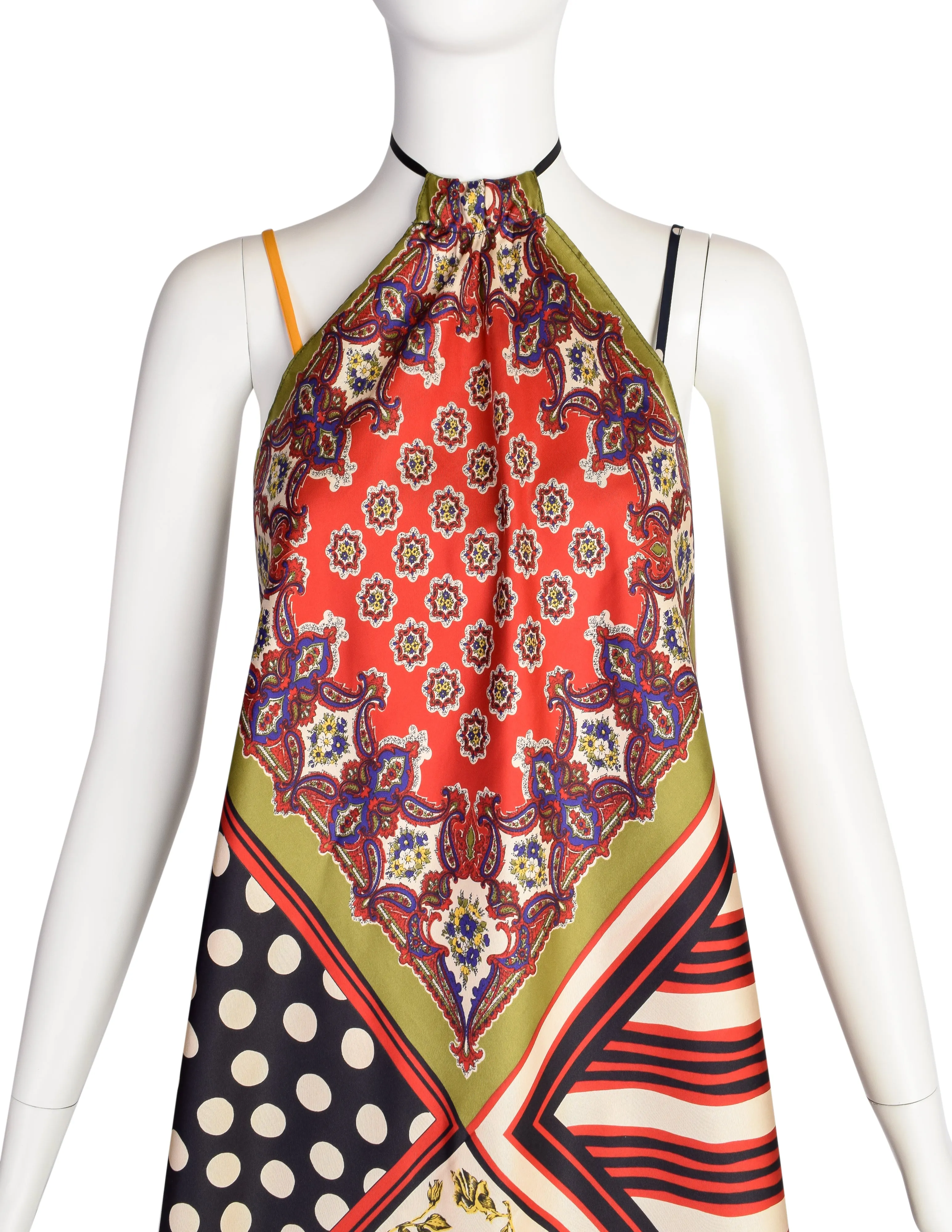 Jean Paul Gaultier Vintage Multicolor Patchwork Patterned Floral Silk Halter Top Jacket and Slip Dress Set