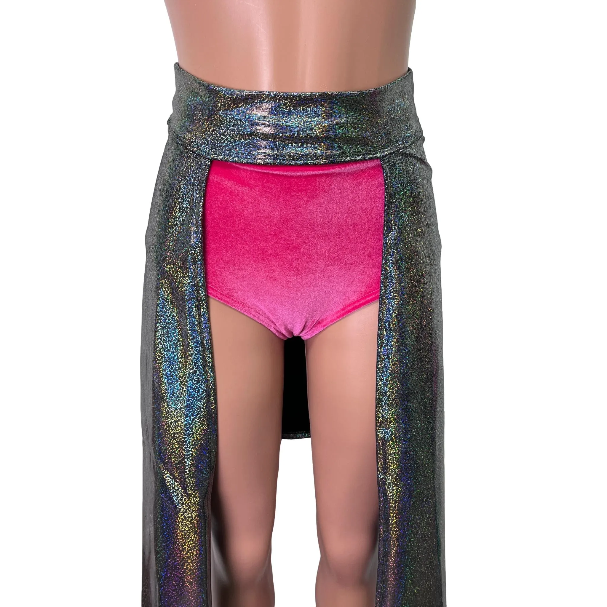 Long Cape Skirt - Gleaming Silver Sparkle - Unisex Men/Women Open-Front Skirt