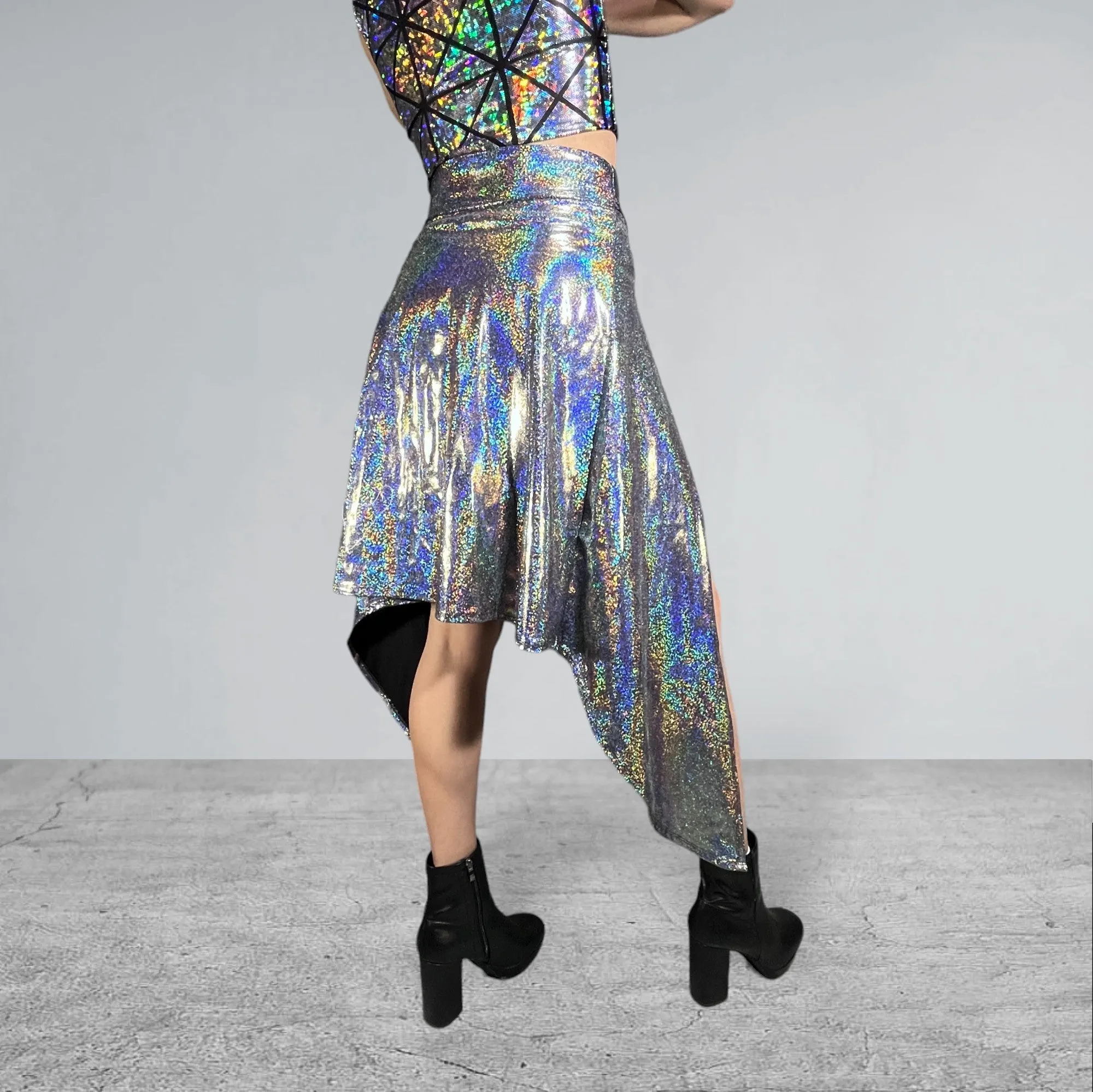 Long Cape Skirt - Gleaming Silver Sparkle - Unisex Men/Women Open-Front Skirt