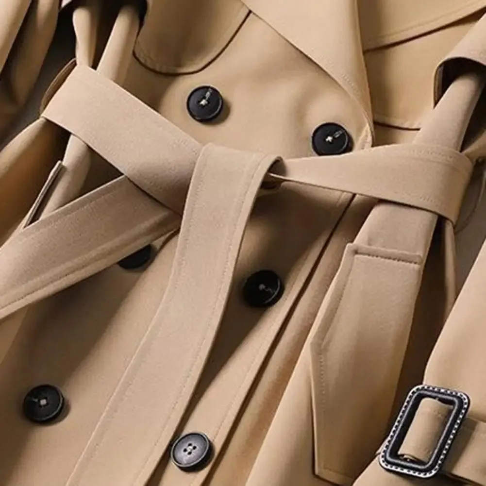 LVSANW Fall Winter Women Jacket Double-breasted Solid Color Turn-down Collar Coat with Belt Lady Mid Length Windproof Outdoor Overcoat