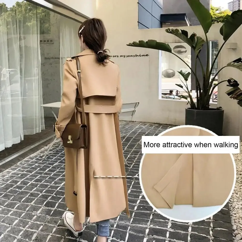 LVSANW Fall Winter Women Jacket Double-breasted Solid Color Turn-down Collar Coat with Belt Lady Mid Length Windproof Outdoor Overcoat