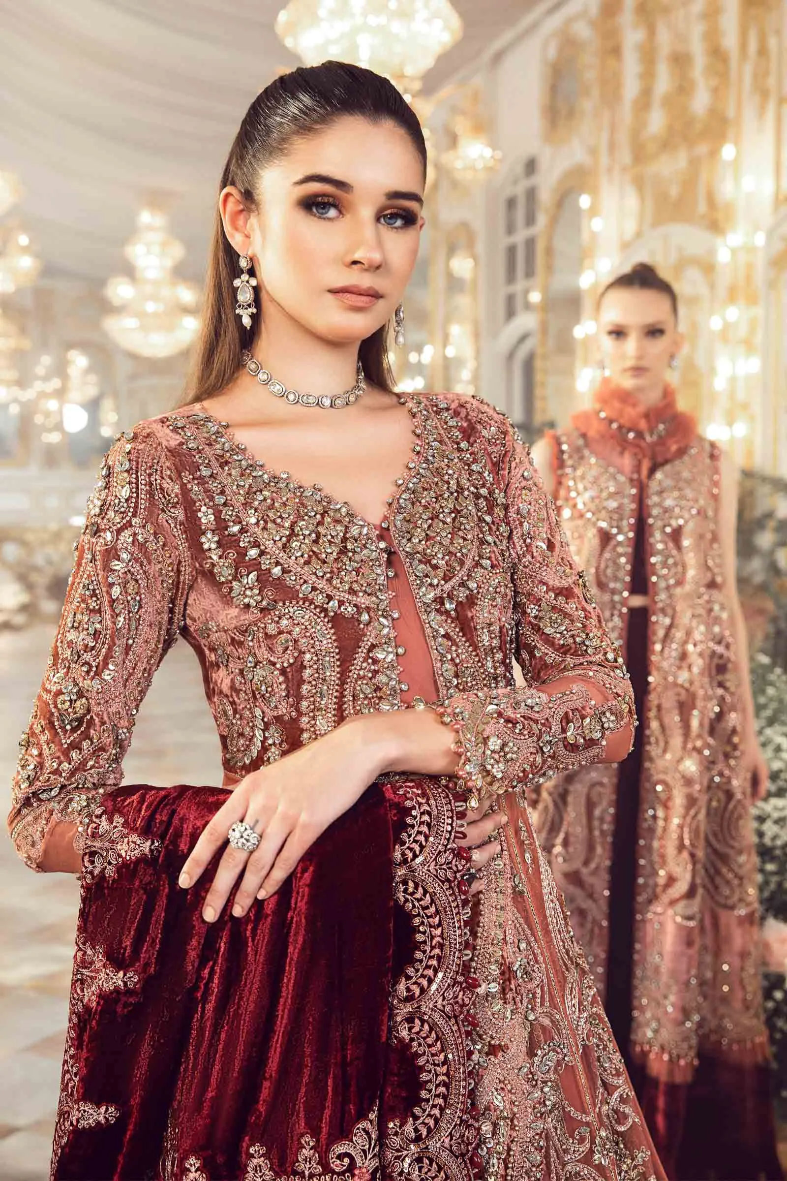 MARIA.B MBroidered Luxury Wedding Formals – Salmon Pink BD-2701