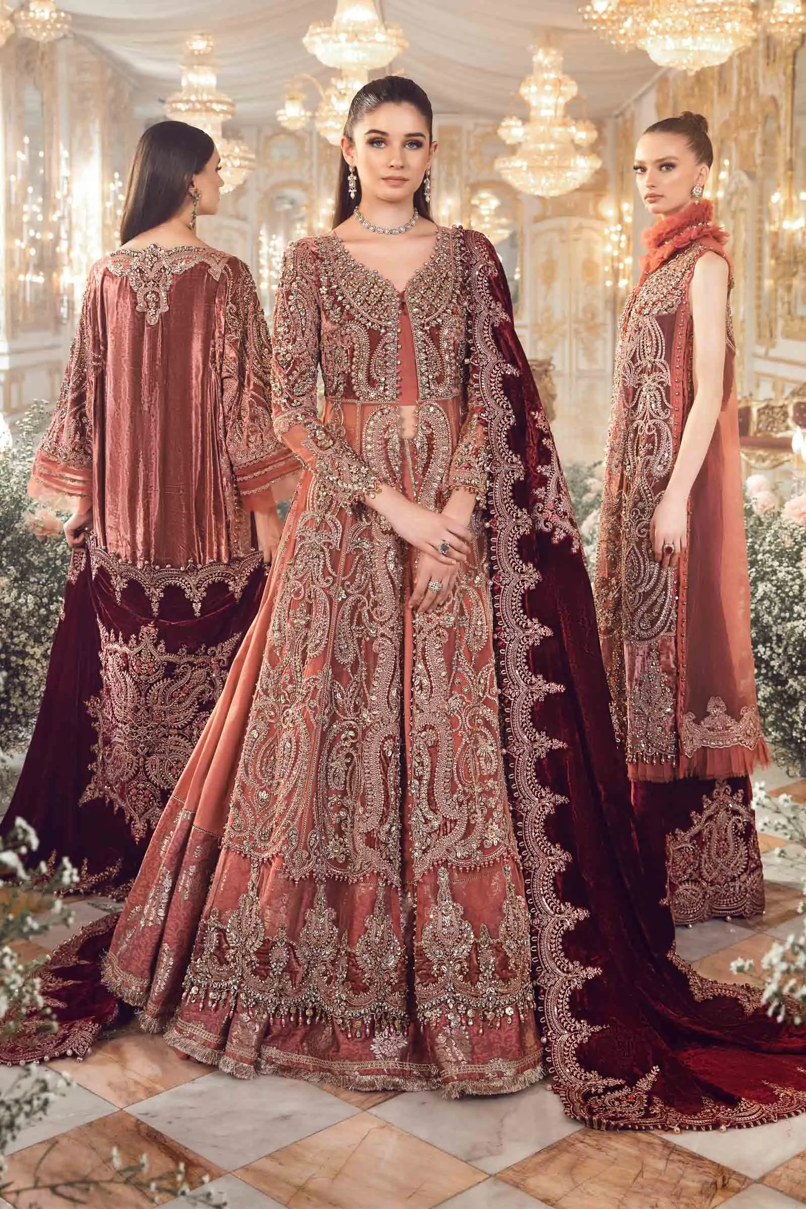 MARIA.B MBroidered Luxury Wedding Formals – Salmon Pink BD-2701