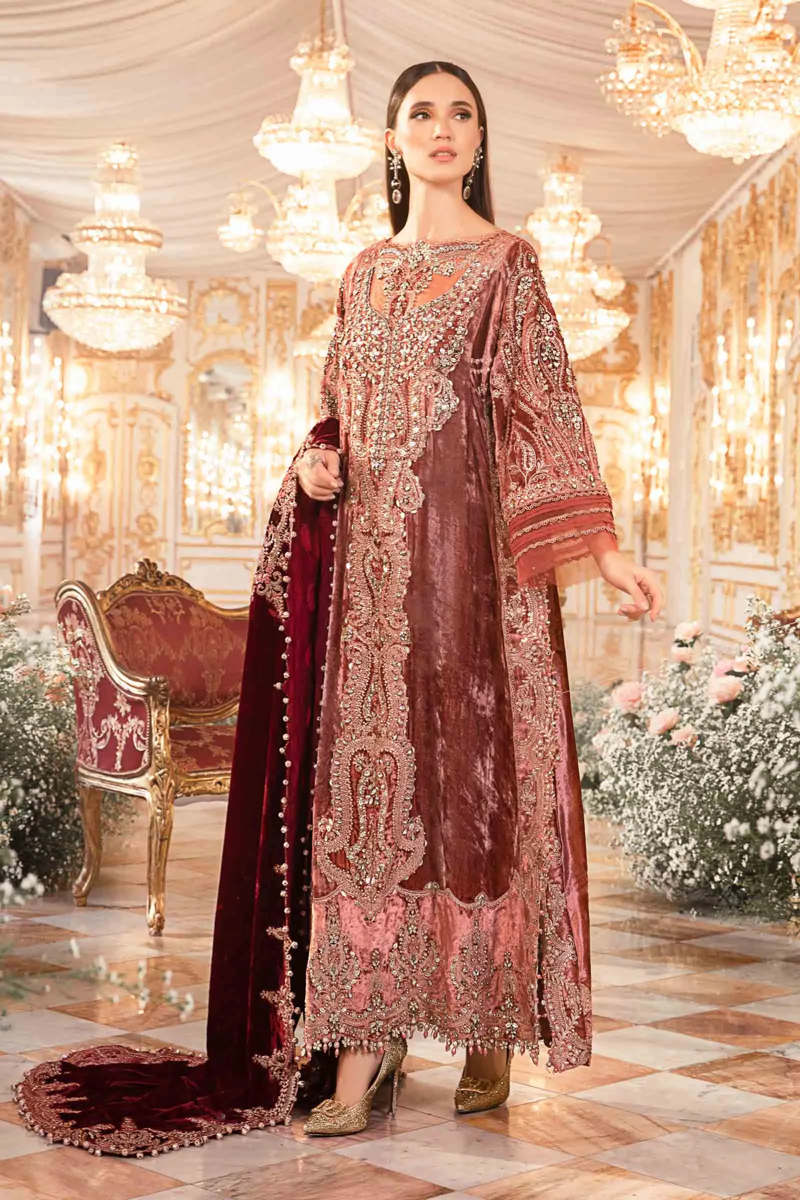 MARIA.B MBroidered Luxury Wedding Formals – Salmon Pink BD-2701