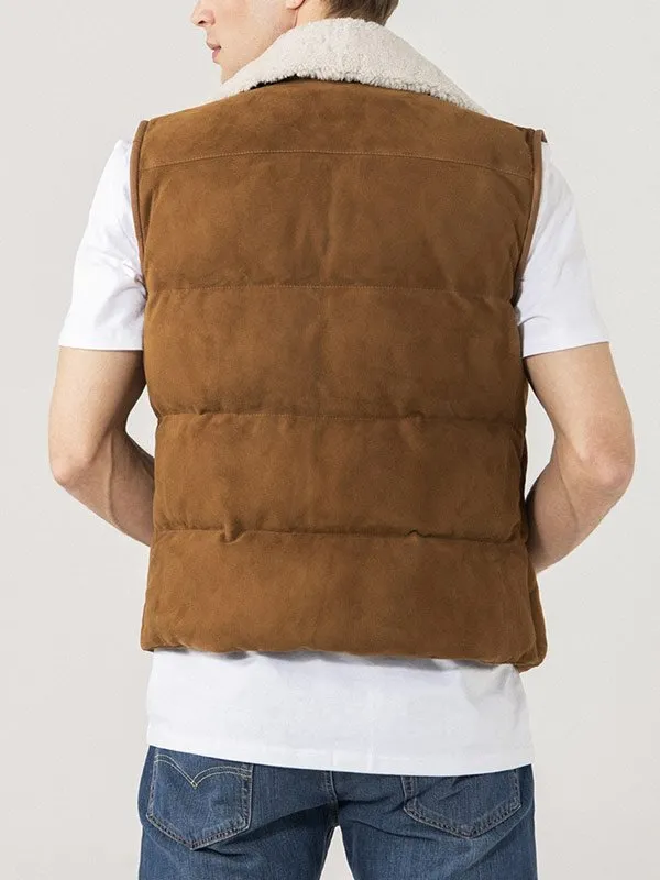 MENS SHEARLING COLLAR SUEDE LEATHER VEST