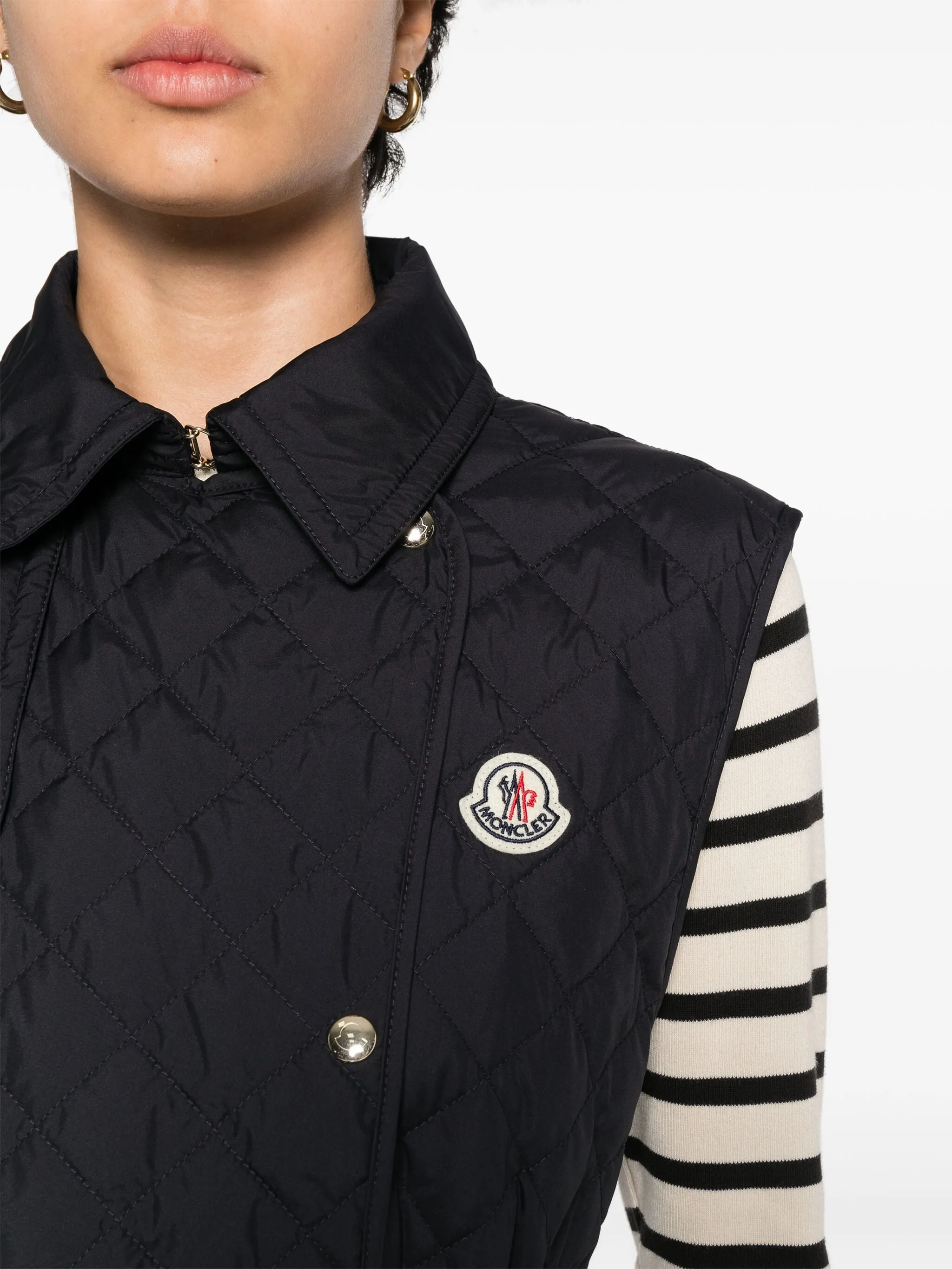MONCLER WOMEN Alcione Logo Patch Down Vest Navy