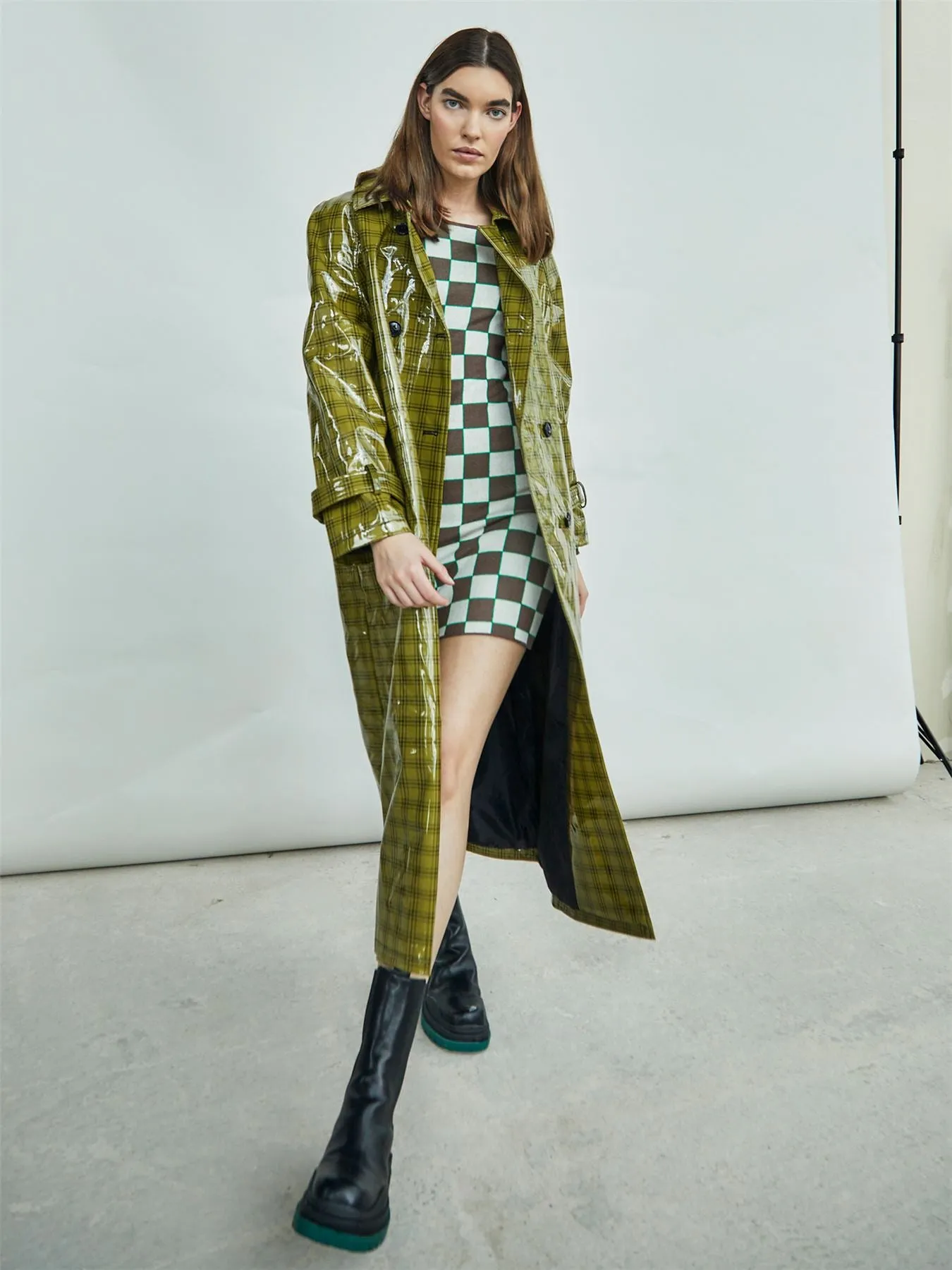Olive-Check Trench-Coat