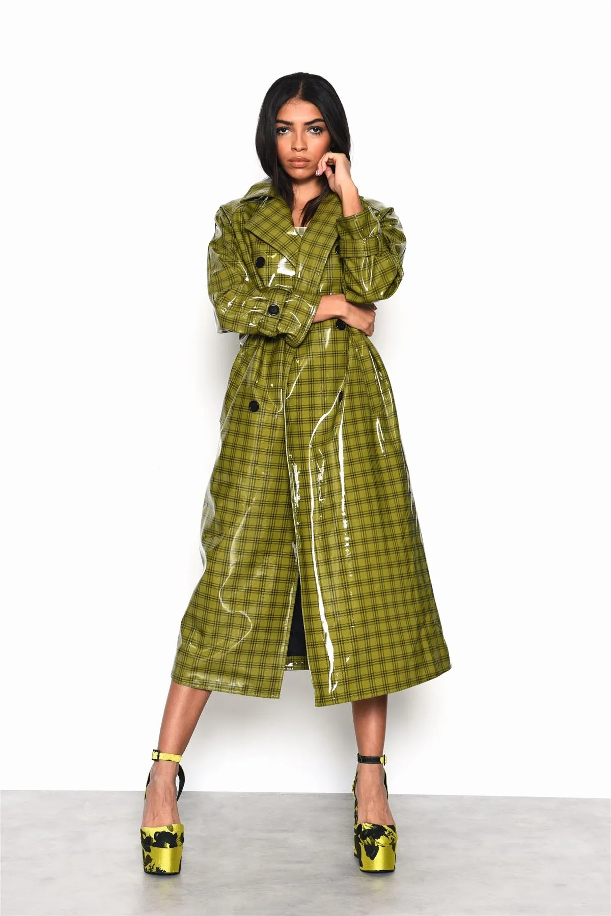 Olive-Check Trench-Coat