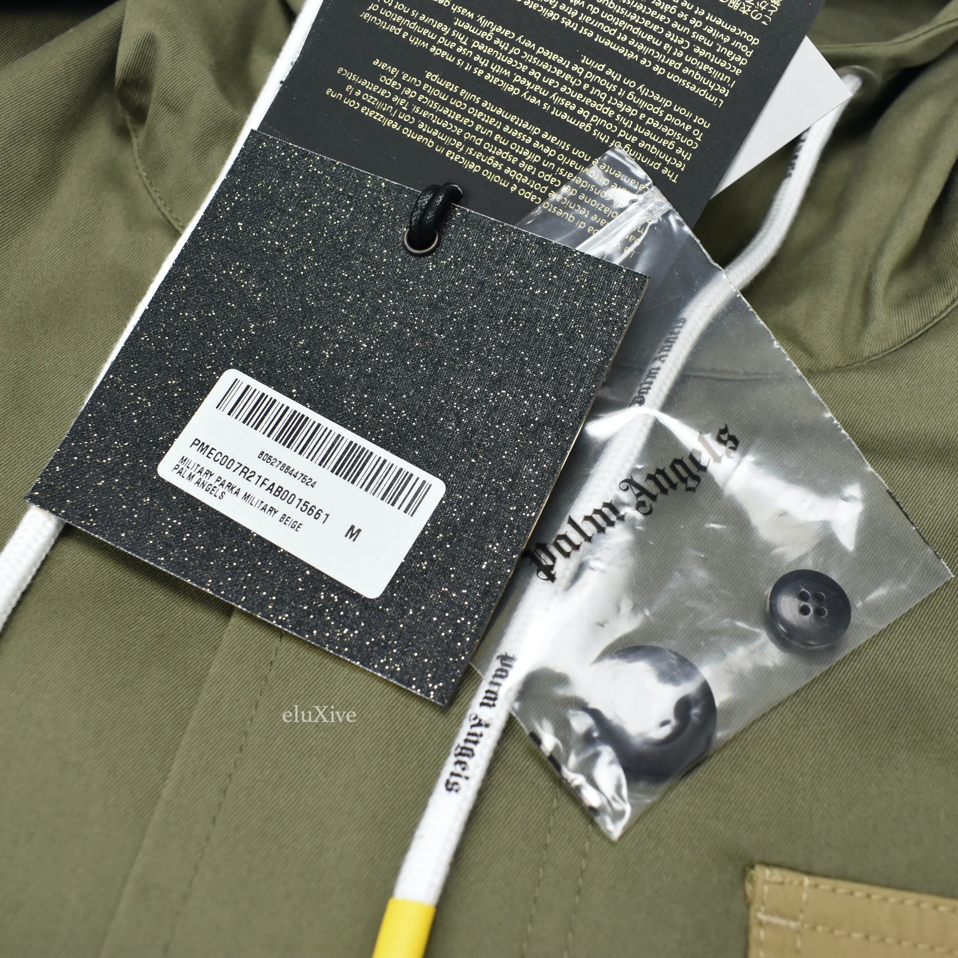 Palm Angels - Olive Twill Patch Pocket Iridescent Logo Trench Coat