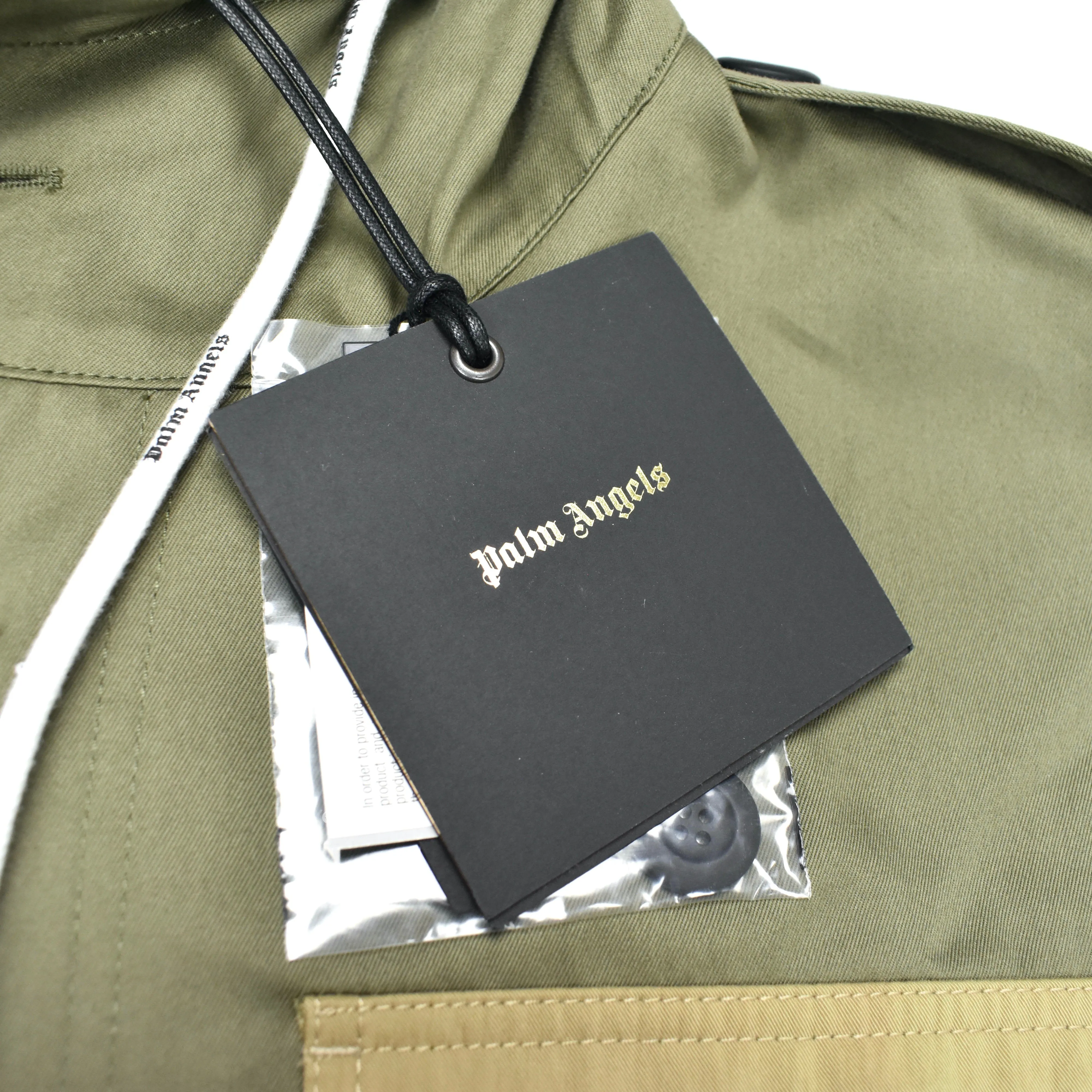 Palm Angels - Olive Twill Patch Pocket Iridescent Logo Trench Coat