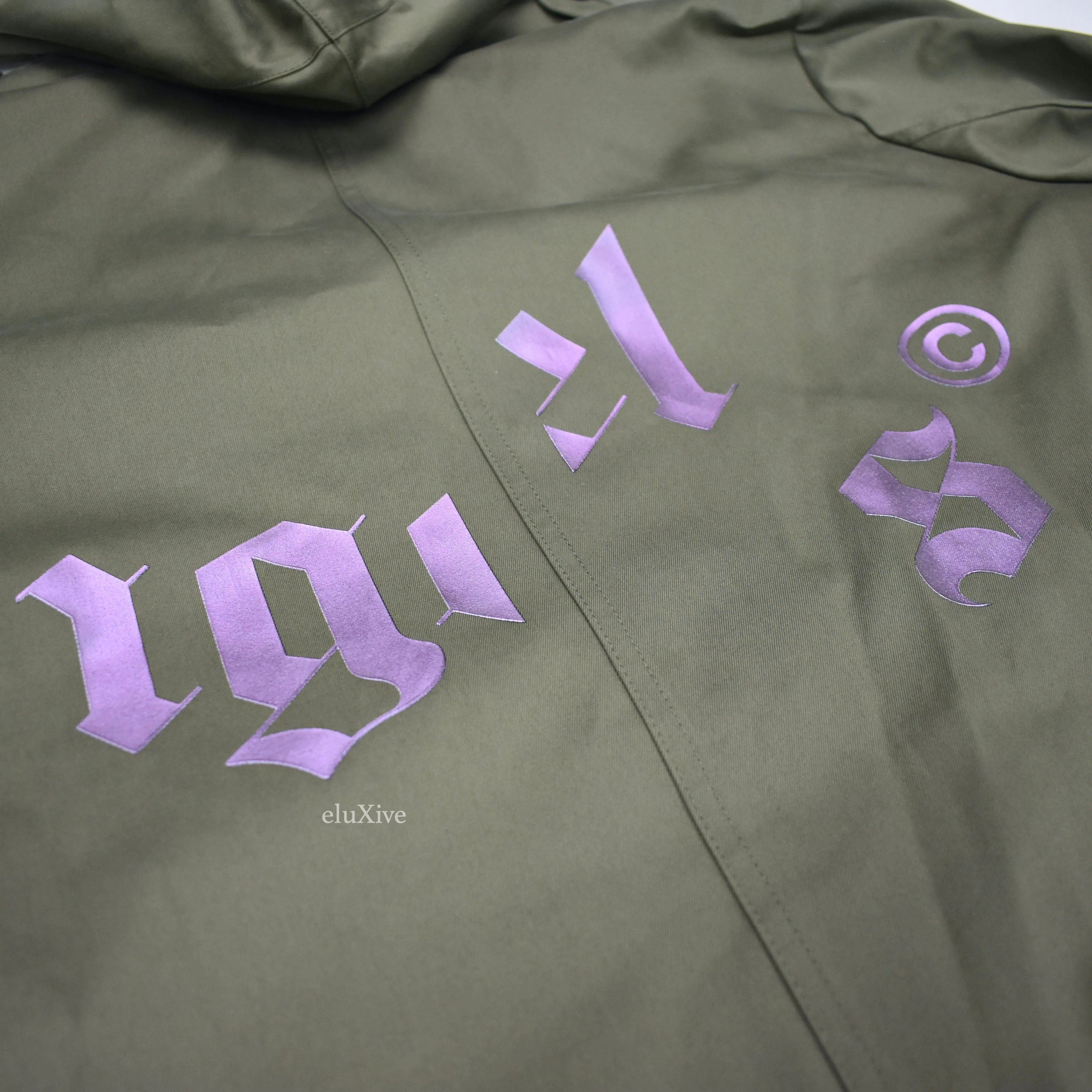 Palm Angels - Olive Twill Patch Pocket Iridescent Logo Trench Coat