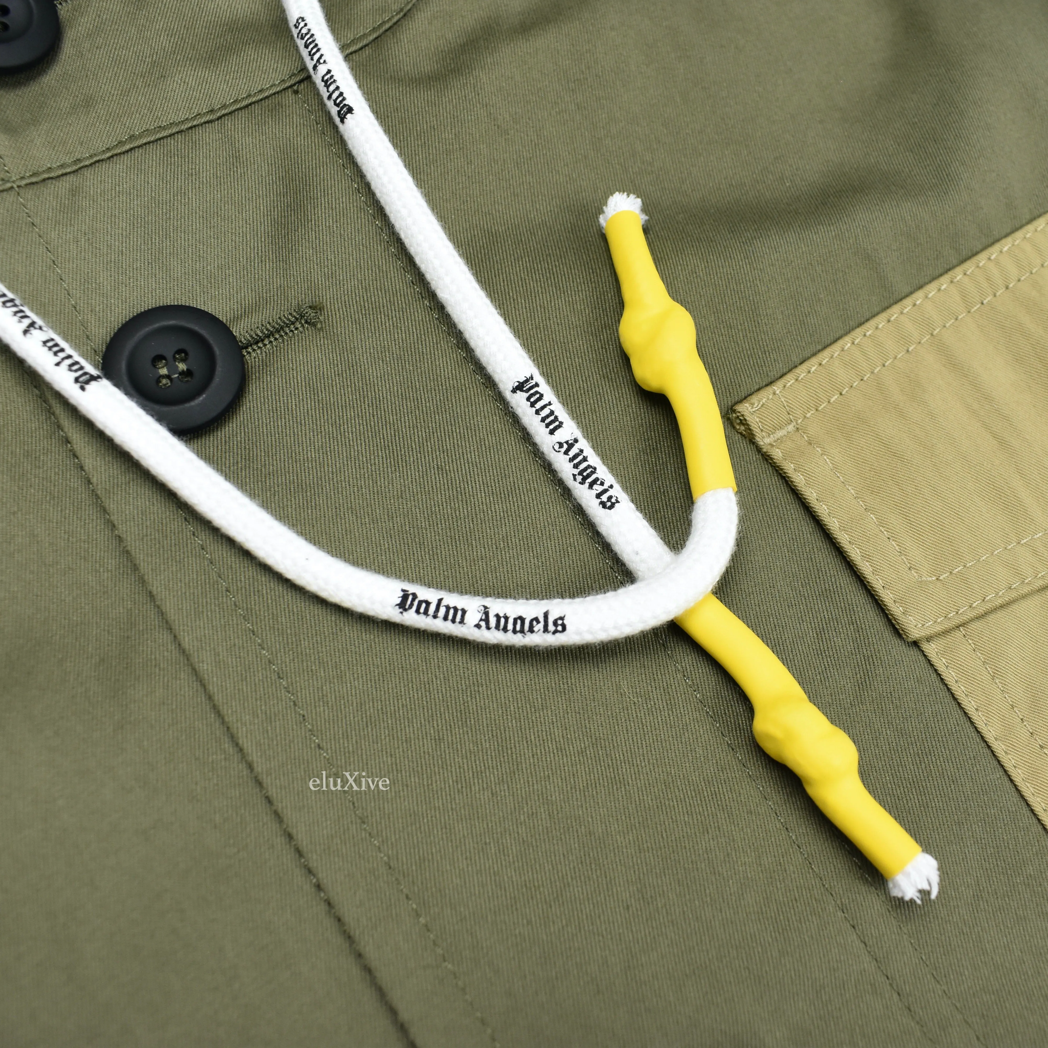Palm Angels - Olive Twill Patch Pocket Iridescent Logo Trench Coat