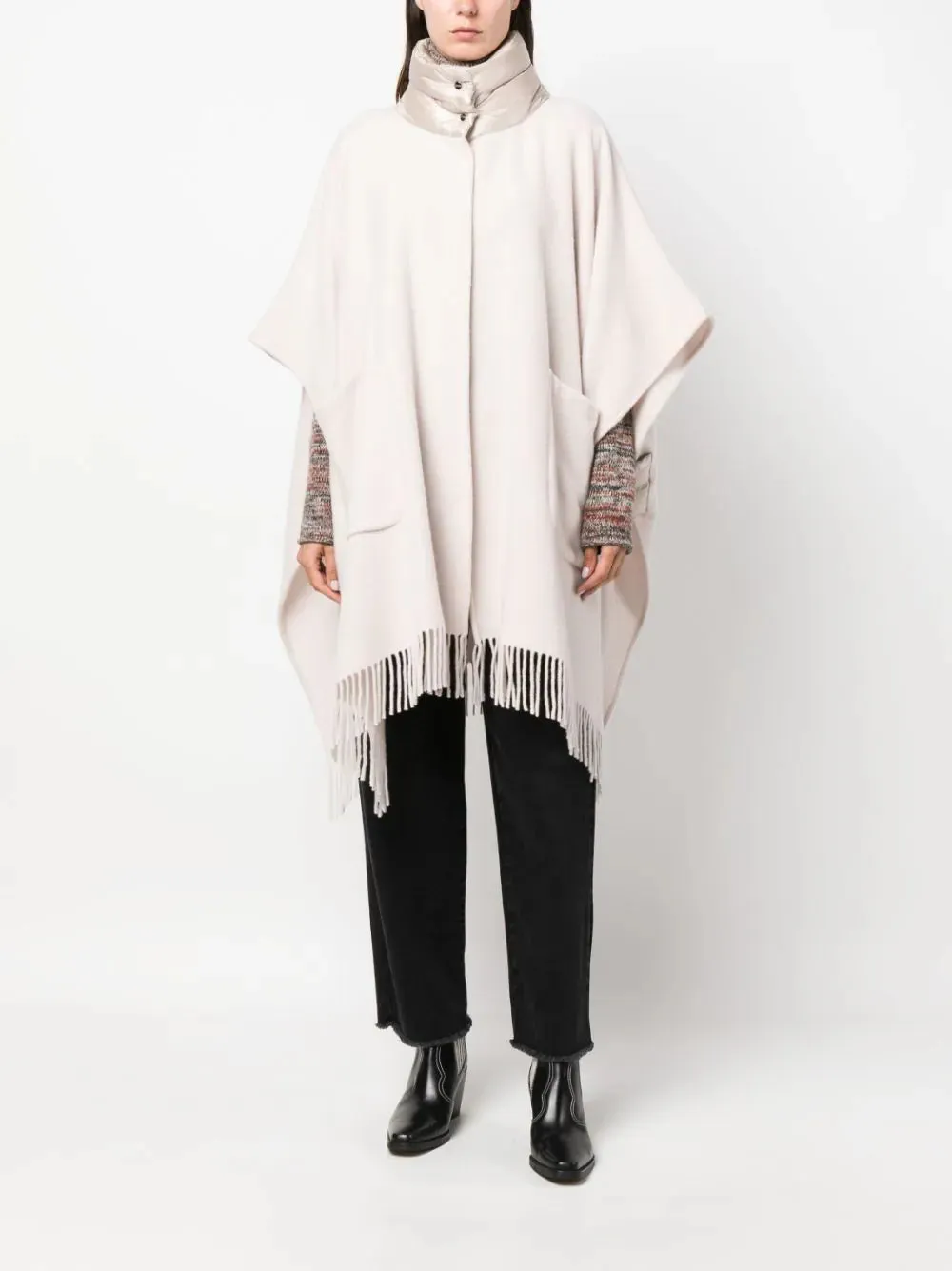 panelled wool-cashmere blend cape