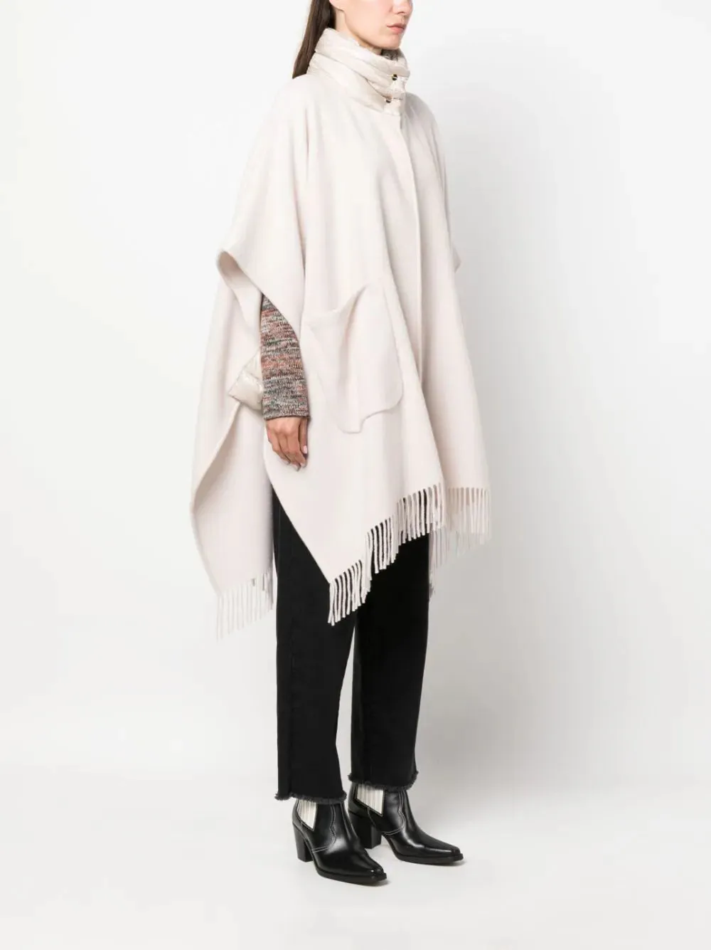panelled wool-cashmere blend cape
