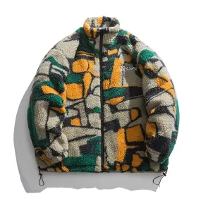 Patched Colors Men Fleece Unisex Jacket 2023 Winter Embroidery Letters Mens Quilted Zip Up Thick Coat