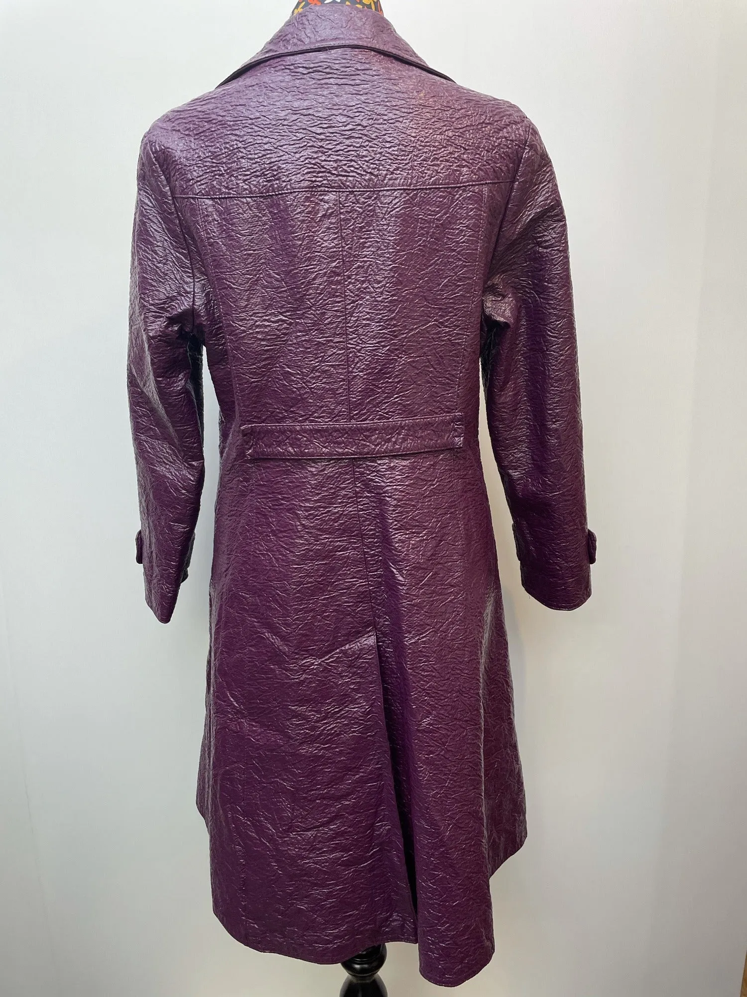Rare 60s 70s Vinyl Double Breasted Trench Coat - Size 12
