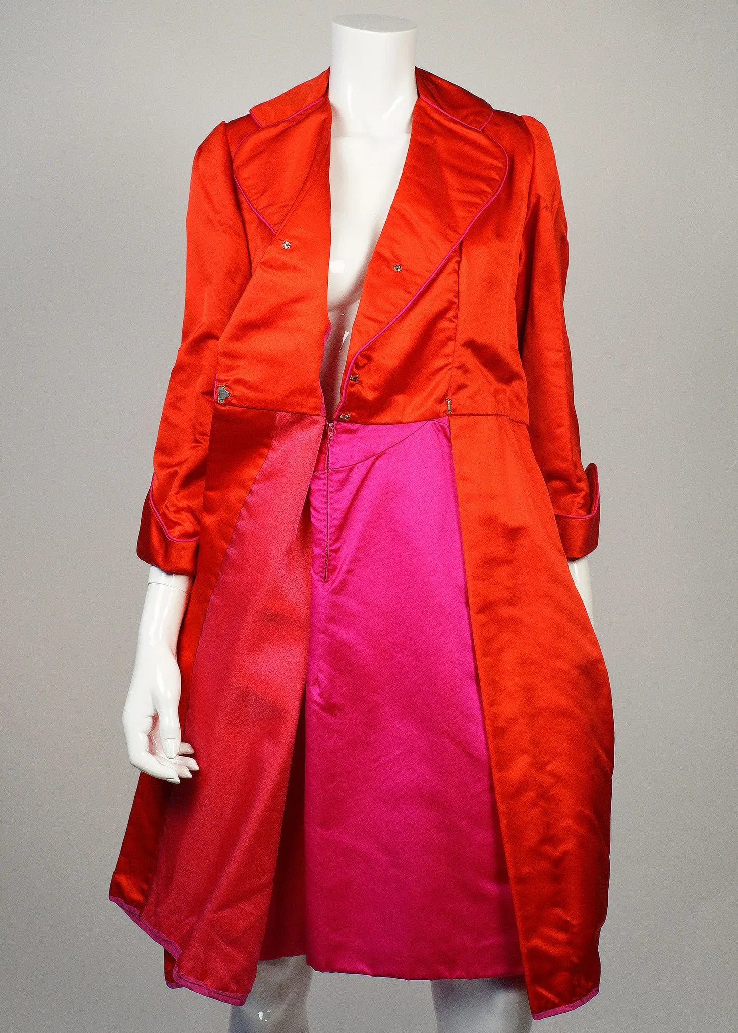 Red Satin Custom 1960's Coat Dress