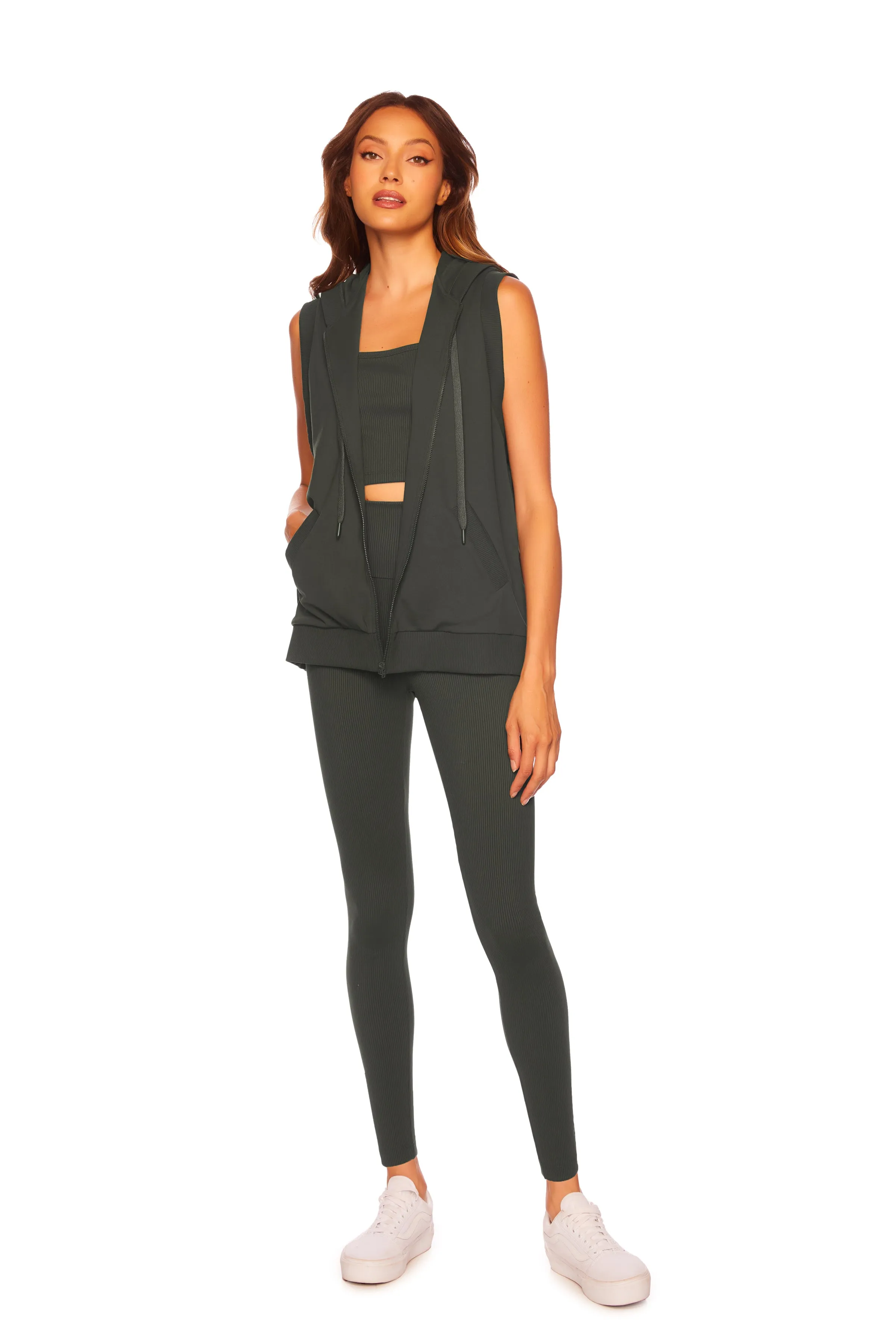 rib trim vest hoodie