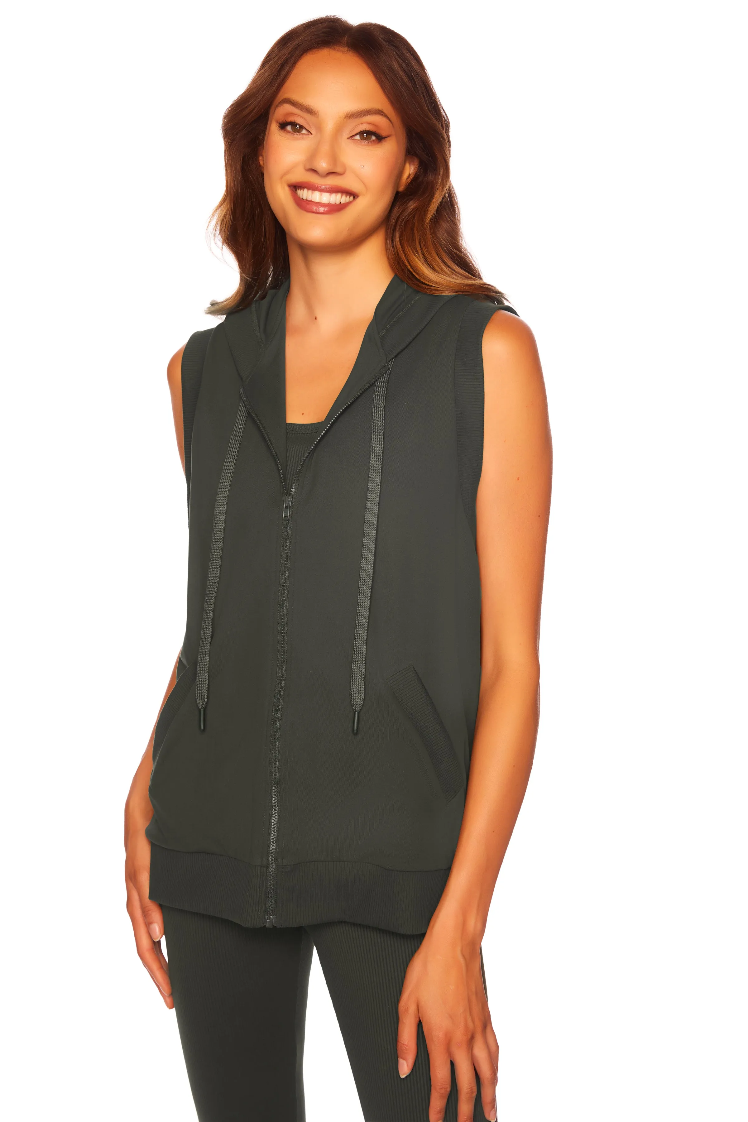 rib trim vest hoodie