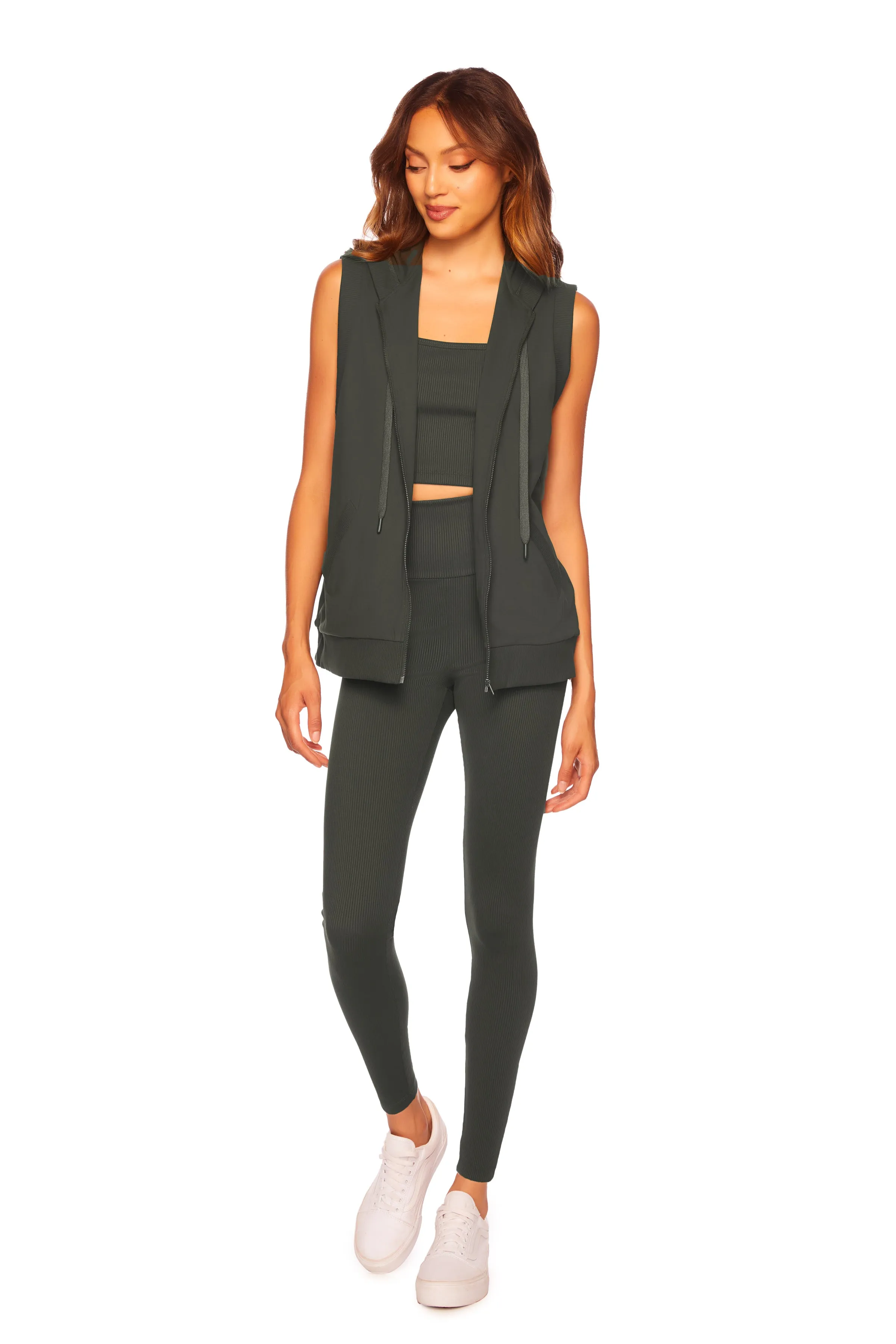 rib trim vest hoodie