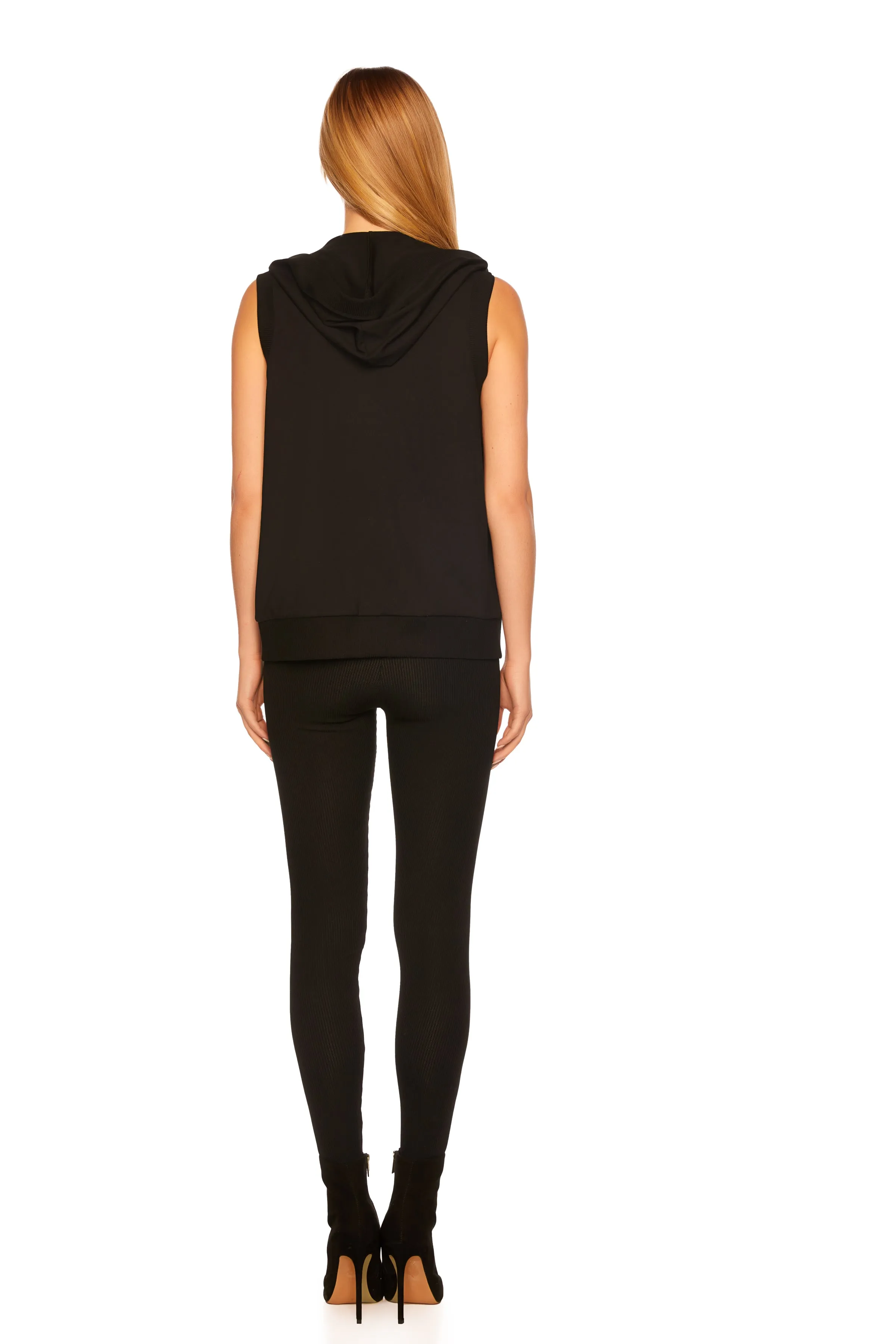 rib trim vest hoodie