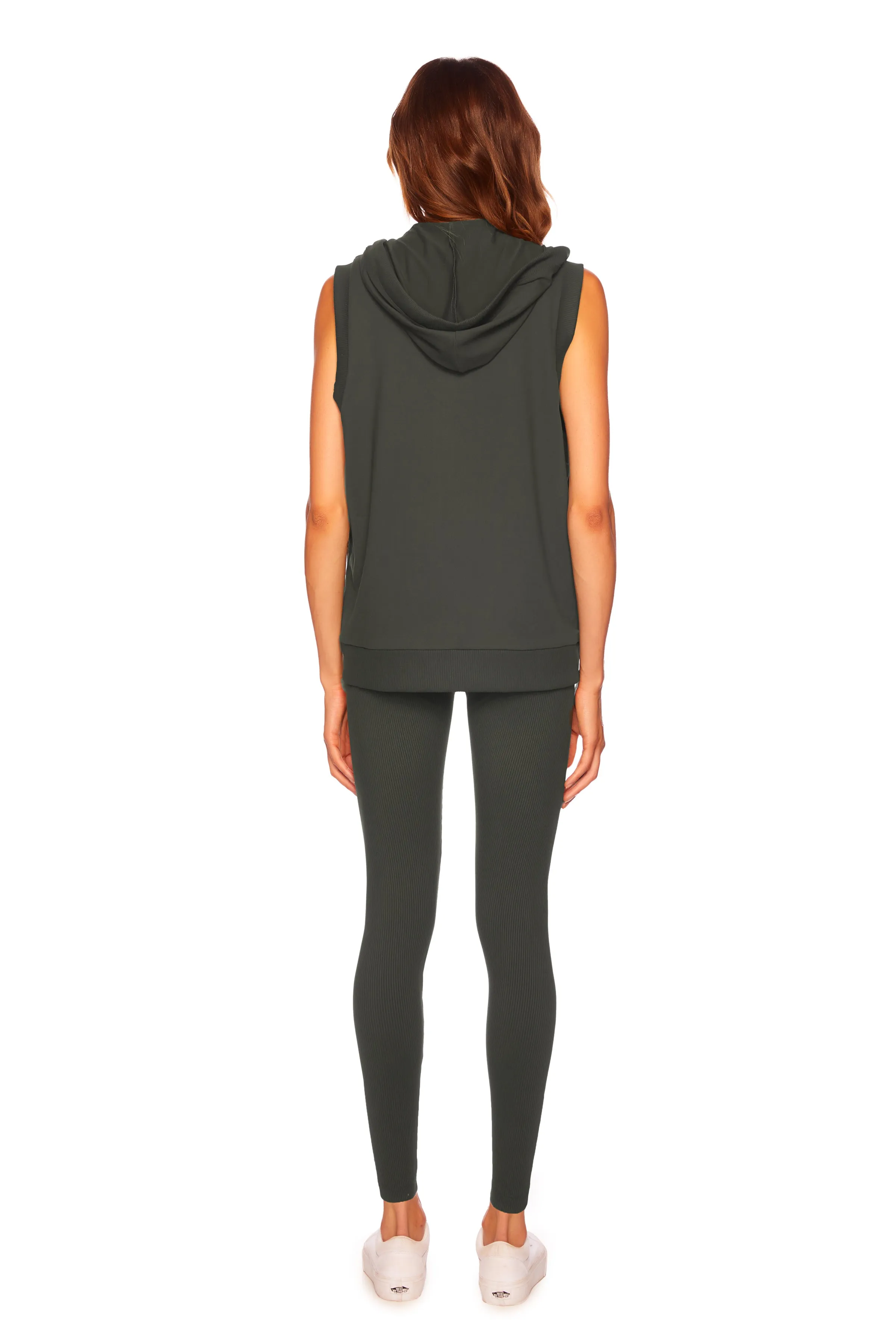 rib trim vest hoodie