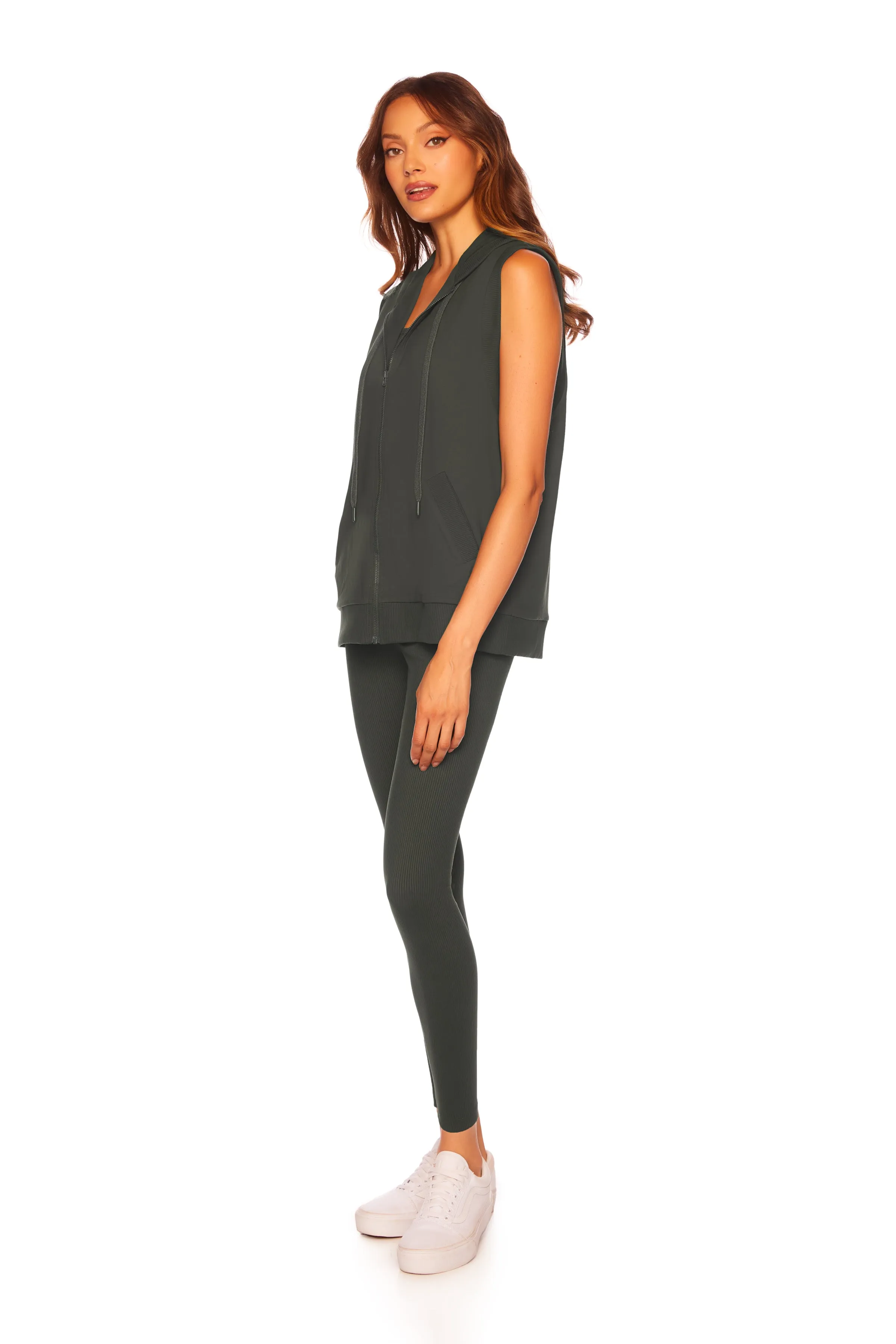 rib trim vest hoodie