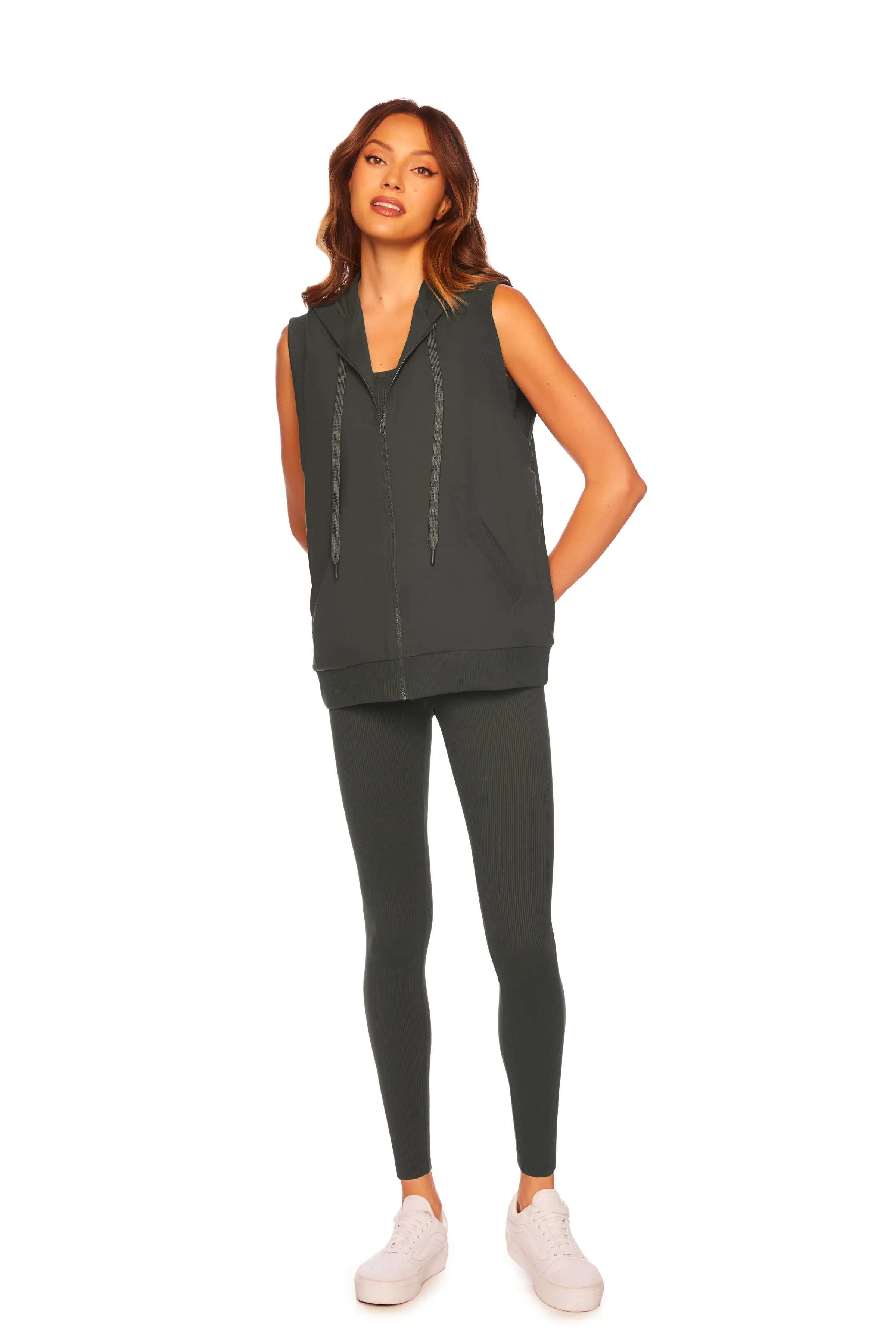 rib trim vest hoodie