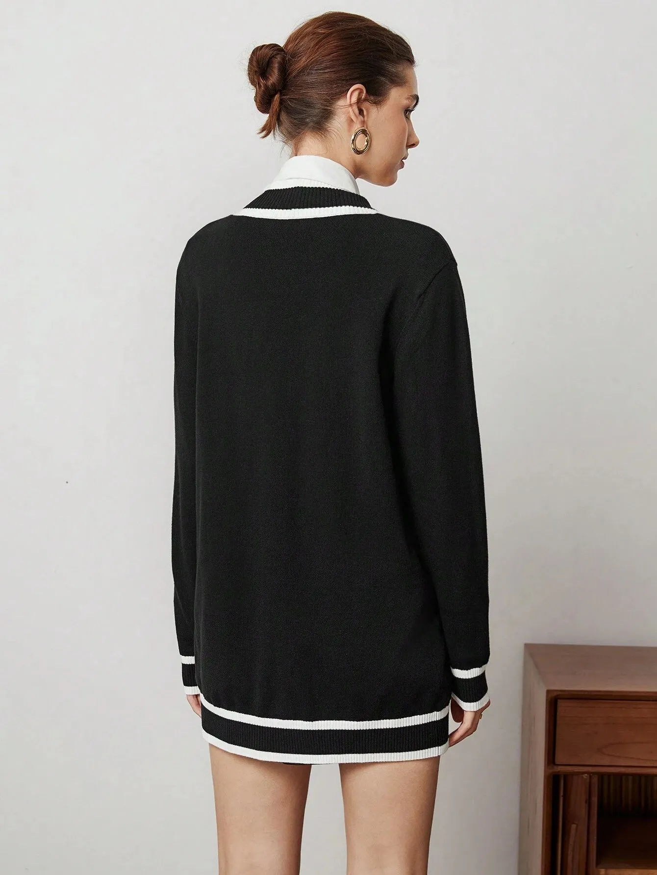 SHEIN BIZwear Women's Color Block Rolled Edge Button Up Cardigan Fall Women Outfits