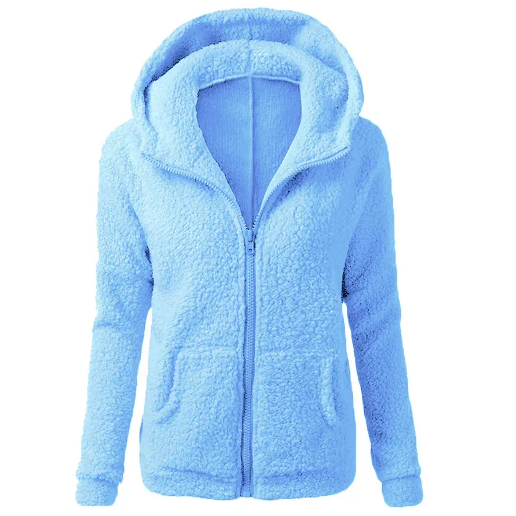 Soft Winter Hooded Overcoat for Women – Korean Style Warm Fleece Padded Jacket with Zipper – Casual Thick Autumn Outerwear