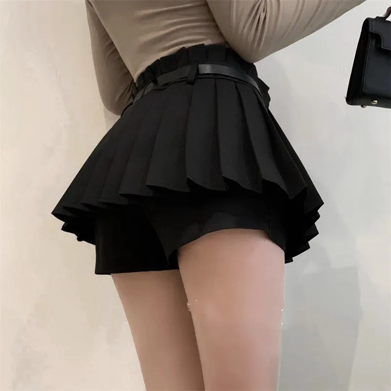 Sports Cheerleading JK Slimming A line Pleated Golf Tennis Half Body Skirt With Belt