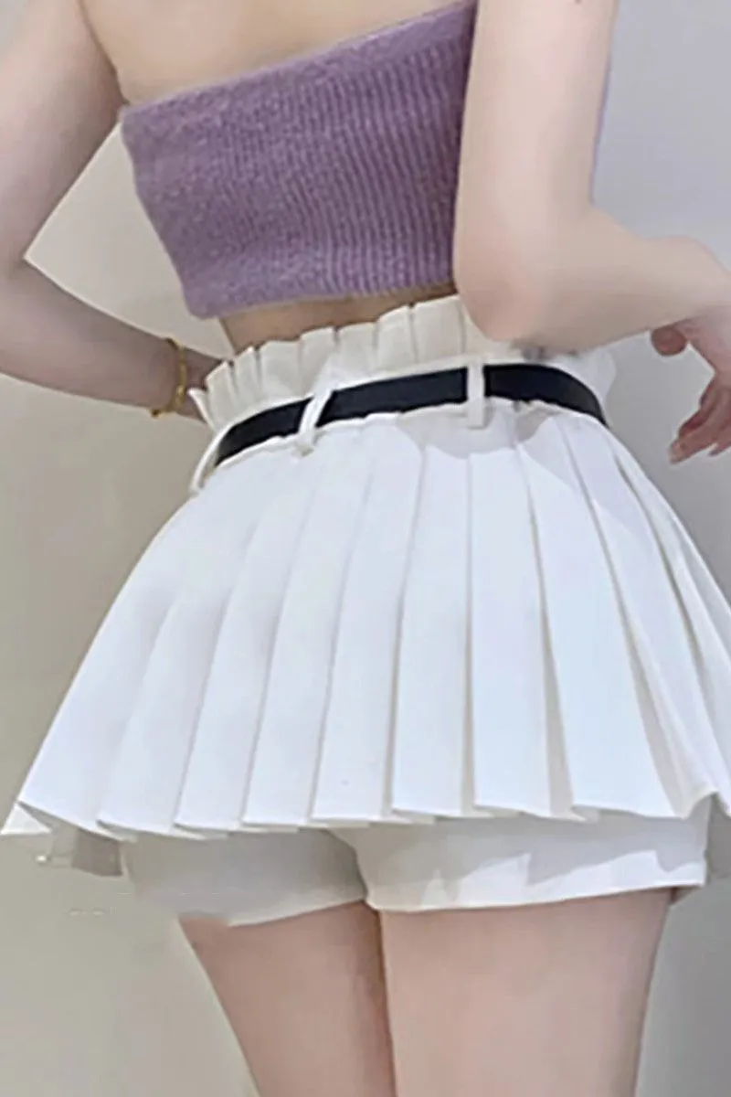 Sports Cheerleading JK Slimming A line Pleated Golf Tennis Half Body Skirt With Belt