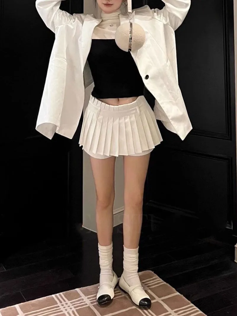 Sports Cheerleading JK Slimming A line Pleated Golf Tennis Half Body Skirt With Belt